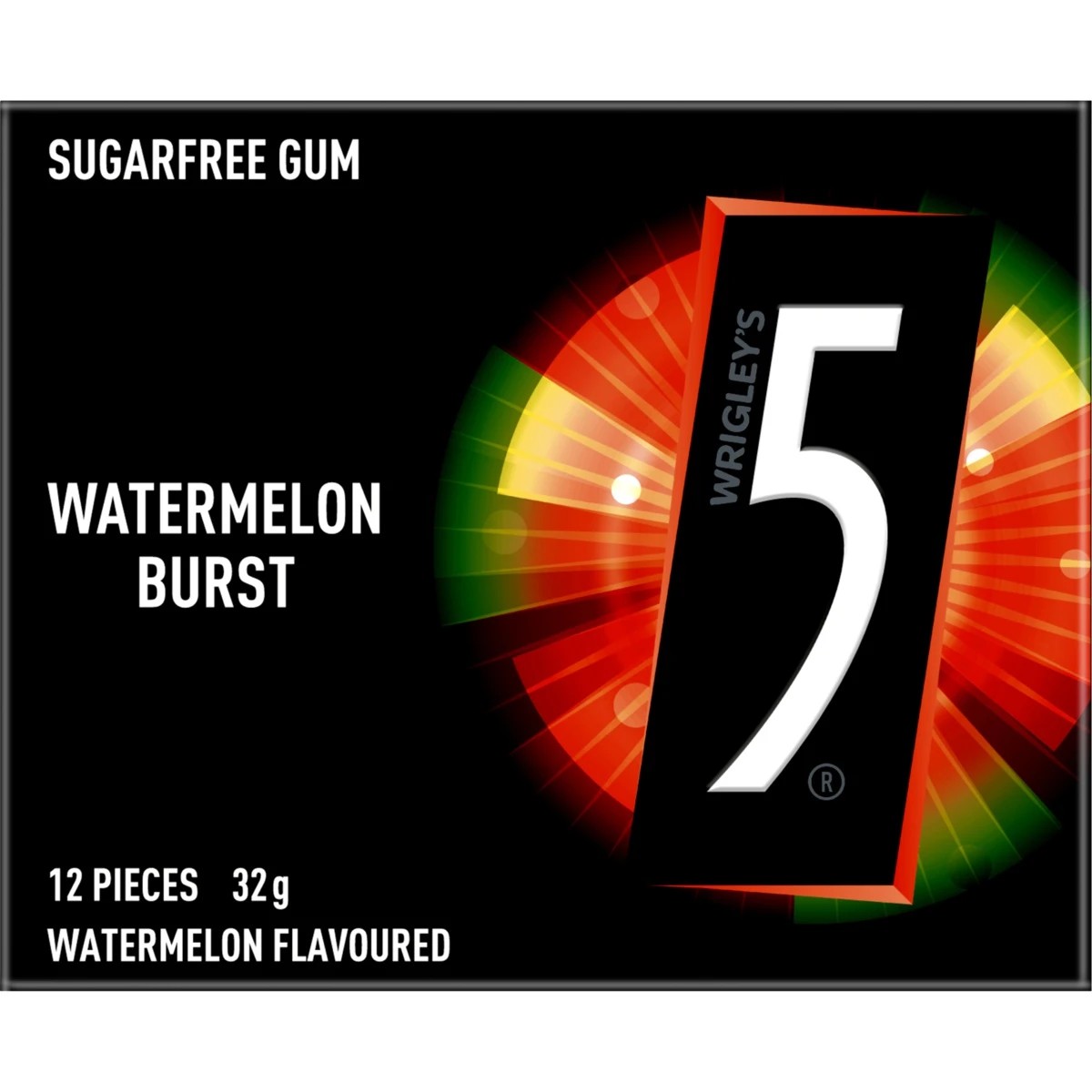 1 12 Piece Wrigley's 5 Gum Watermelon Burst Sugar Free Chewing Gum 32g, 1 of 5