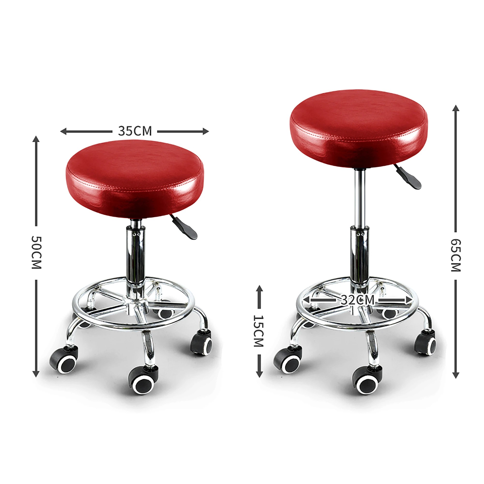 3 Levede 2x Salon Stool Swivel Barber Stools Bar Chair Lift Hairdressing Round Red, 3 of 8