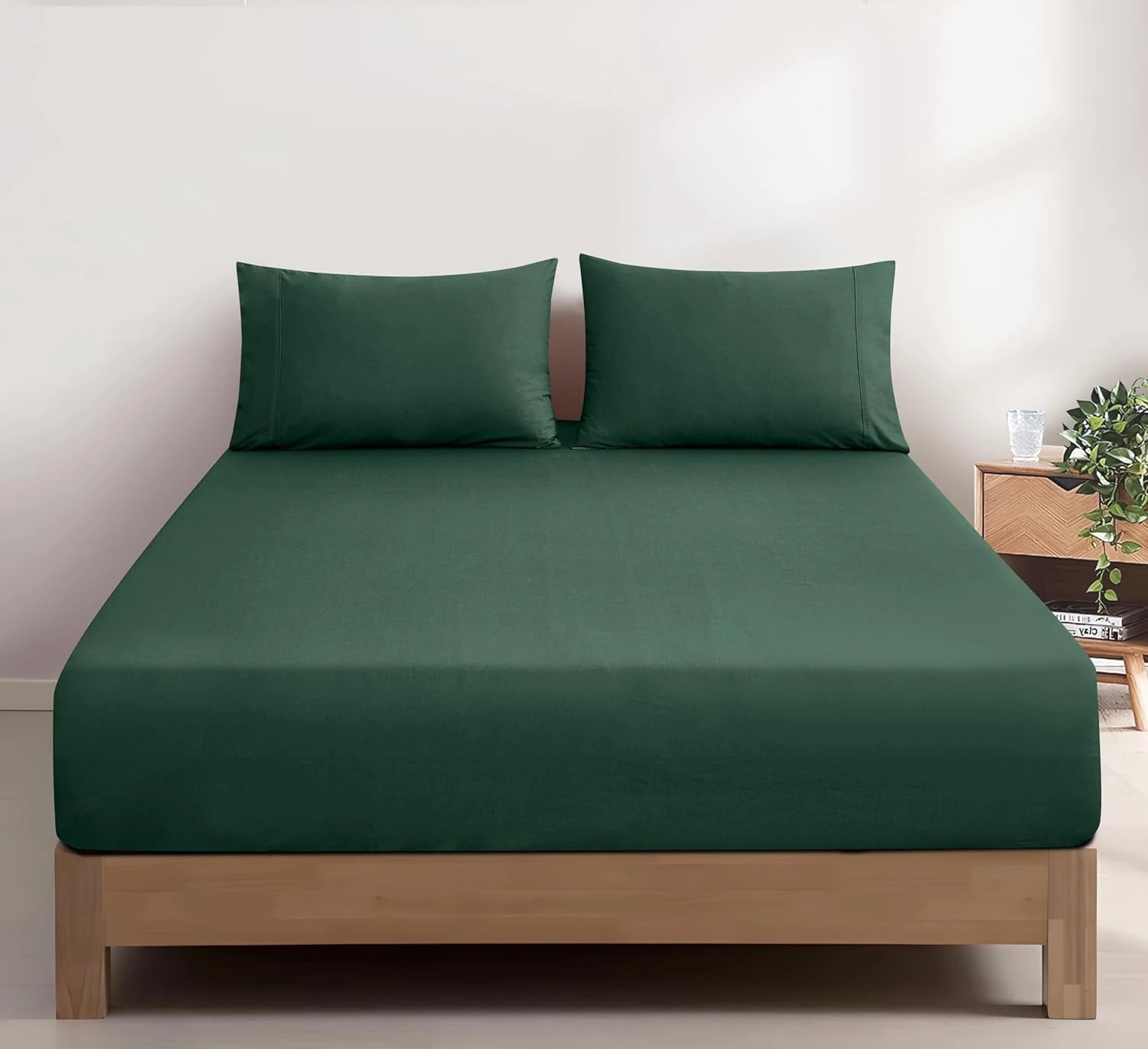 1 Gioia Casa Vintage Washed Cotton Fitted Sheet Set Soft Breathable - King Single Bed - Forest Green, 1 of 4