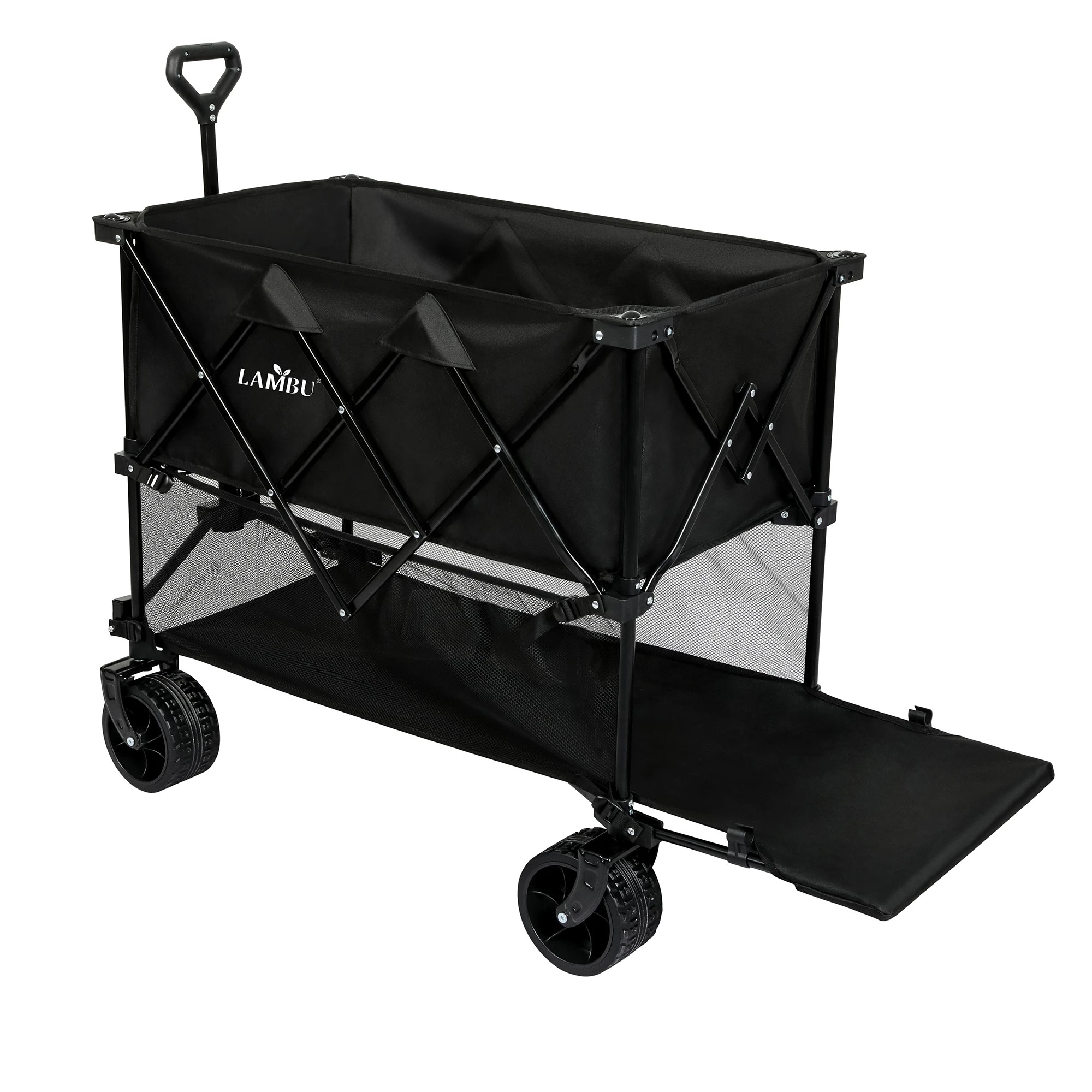 2 Lambu 400L Folding Wagon Beach Picnic Trolley In - Black, 2 of 5