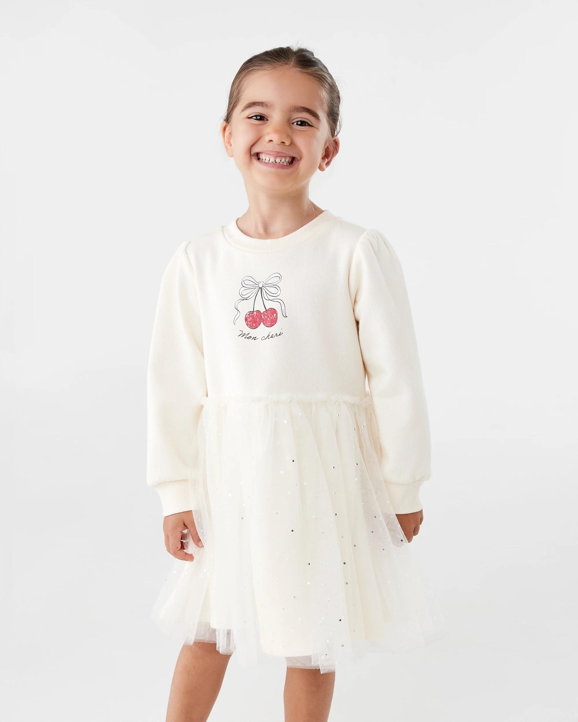 1 Long Sleeve Fleece Tutu Dress Bge Cherry, 1 of 8