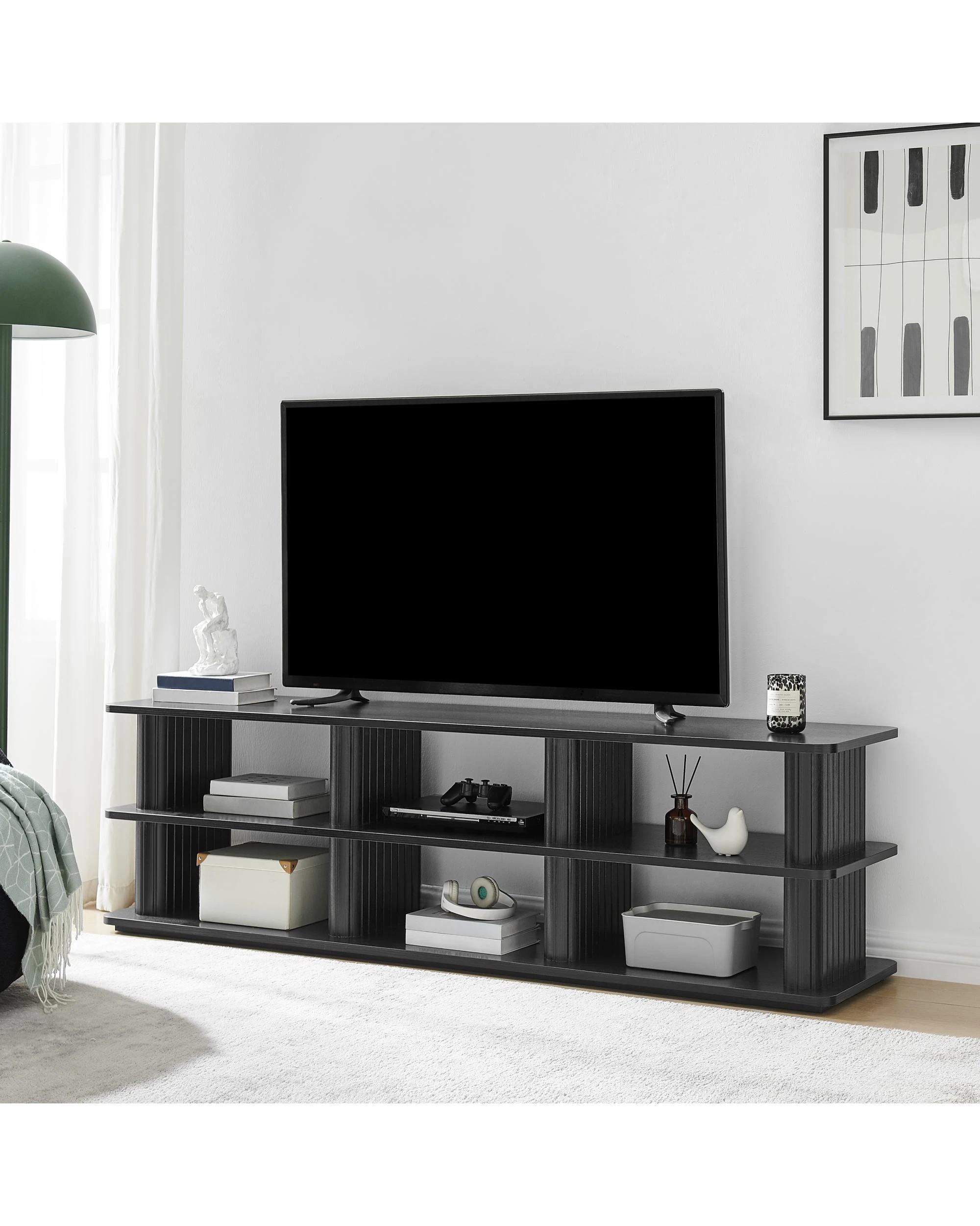 4 Kodu Open Shelf Entertainment TV Unit 180W - Black, 4 of 9