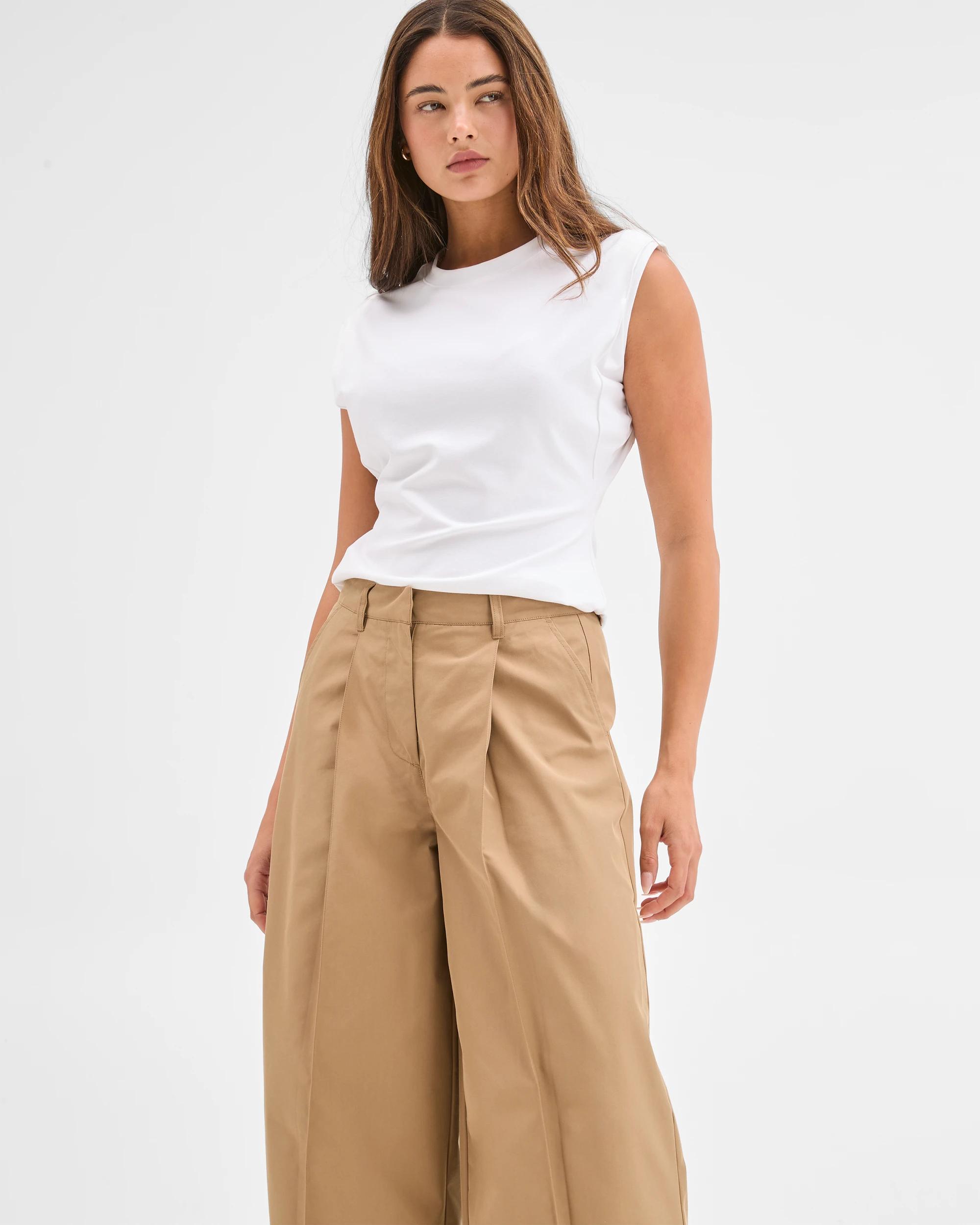 4 Lily Loves Australian Cotton Blend Pleated Wide Leg Pants ASH BROWN, 4 of 7