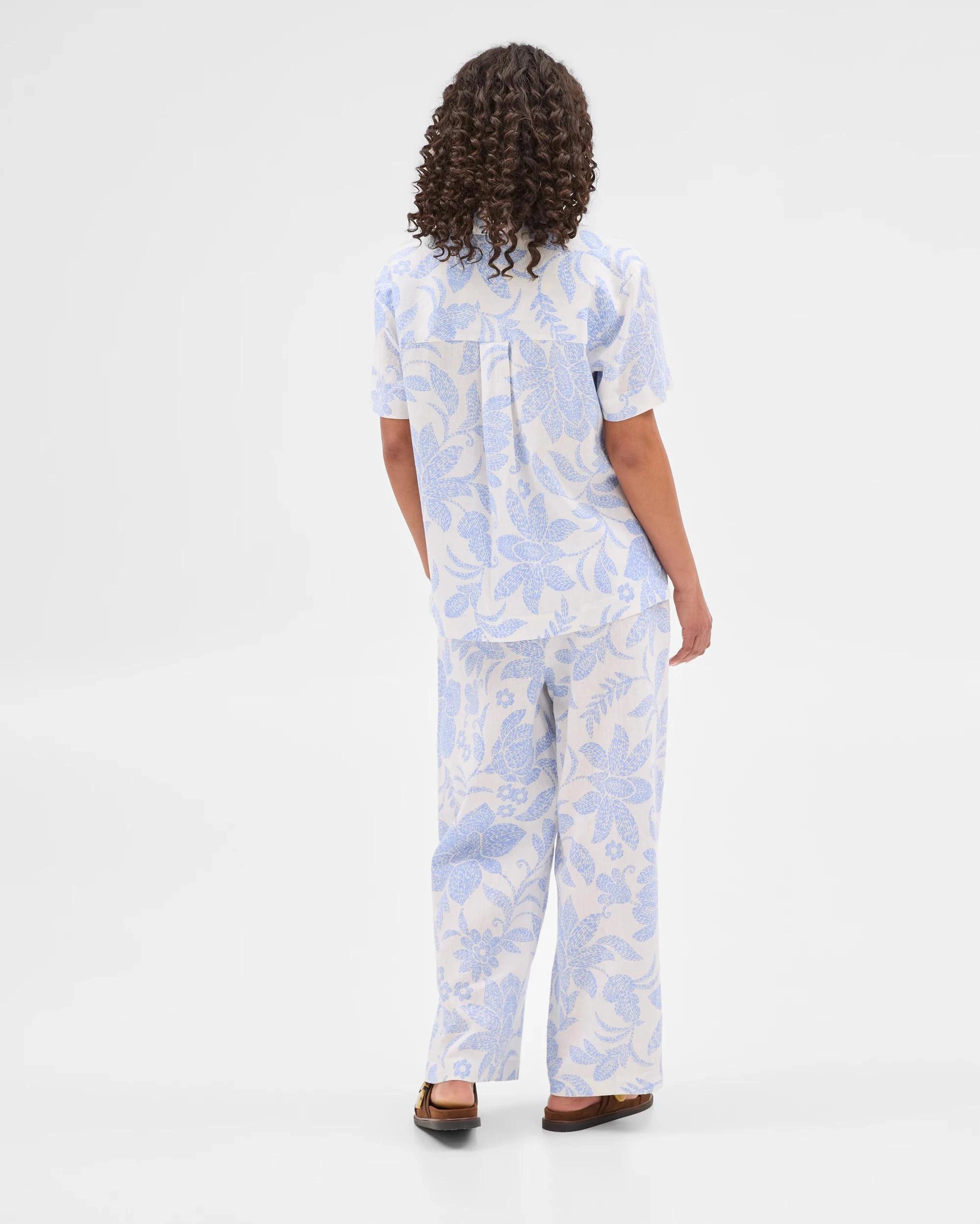 5 Target European Linen Wide Leg Pants BLUE/WHITE PRINT, 5 of 6