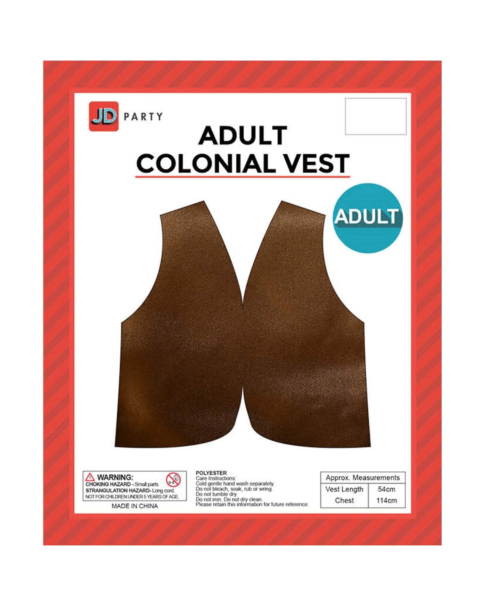 3 JD Party Adult Colonial Vest - One Size - Brown, 3 of 3