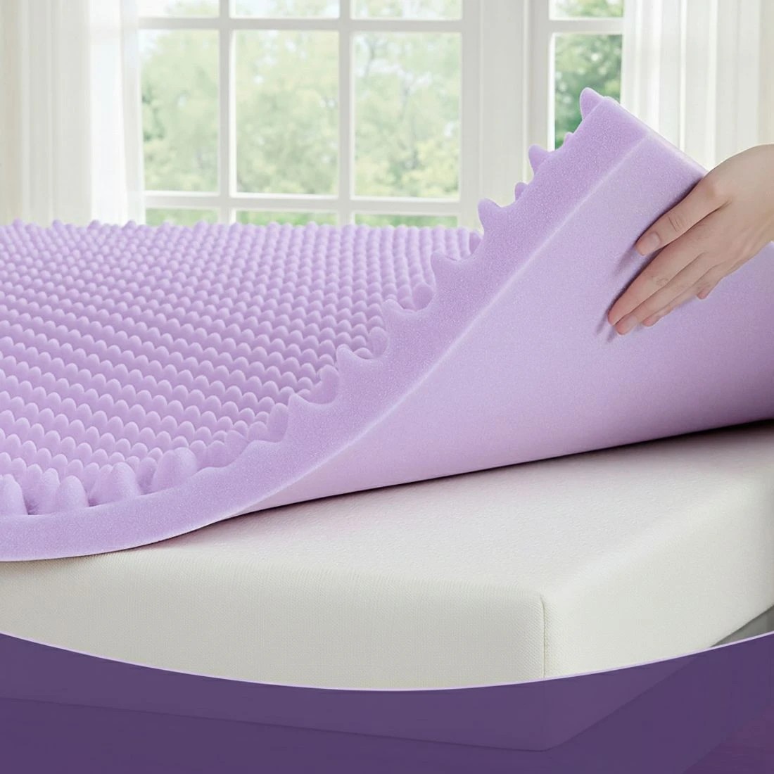 6 Giselle 5cm Memory Foam Mattress Topper Lavender Infused Egg Crate Pad Mat Queen - Queen Bed - Purple, 6 of 7