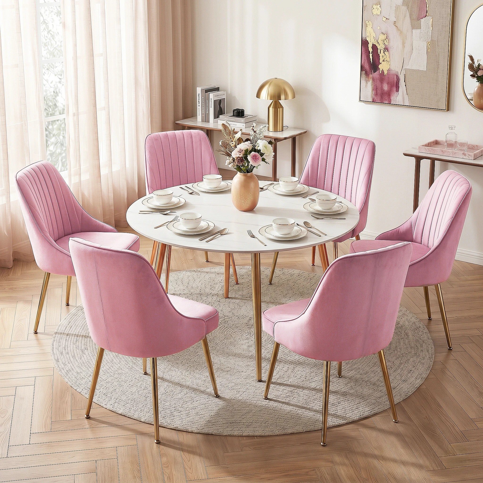 4 Artiss Dining Chairs Set of 6  Channel Tufted - Pink, 4 of 9