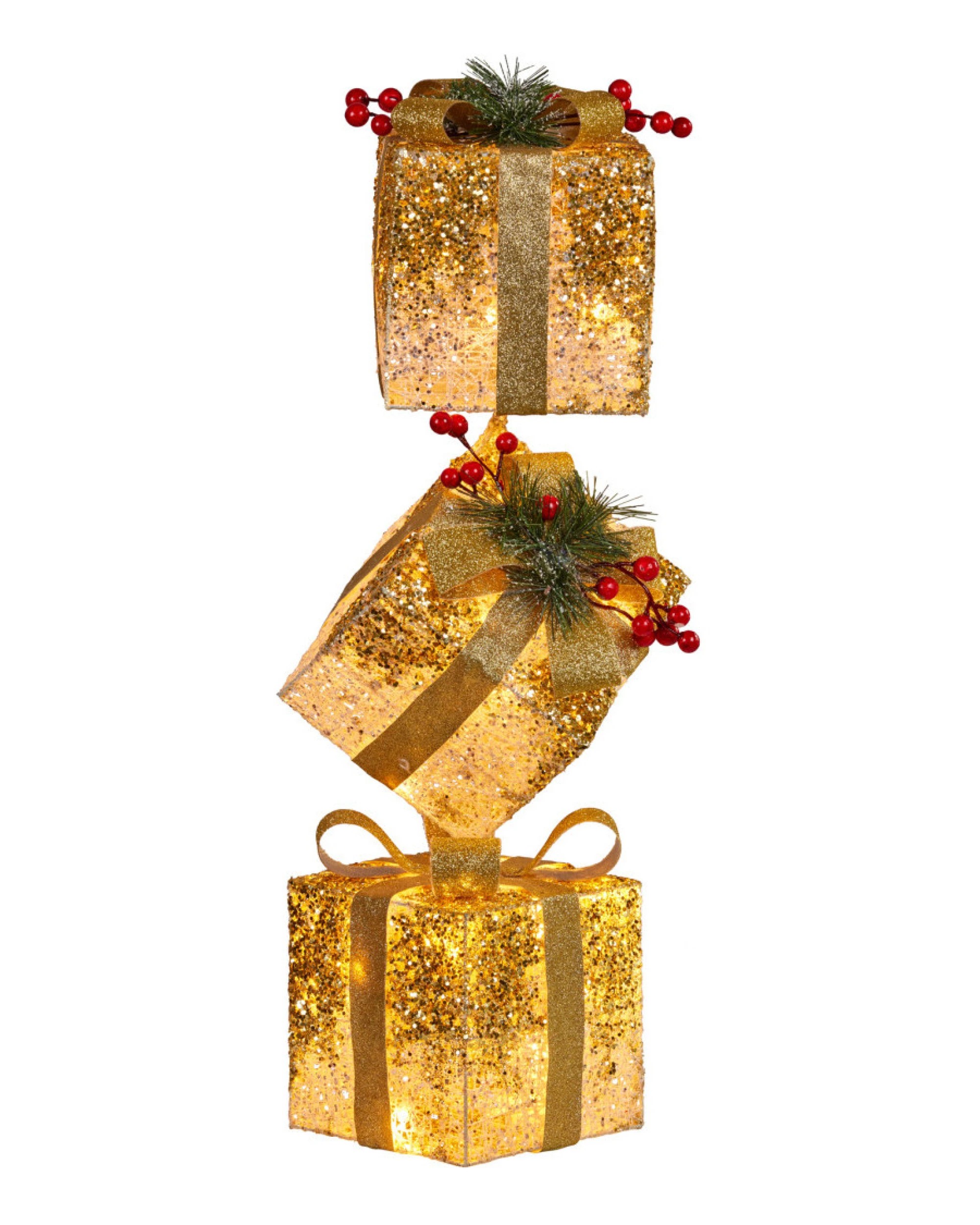 1 Christabelle 63cm Stack of Presents LED Christmas Display - Gold - Gold, 1 of 3