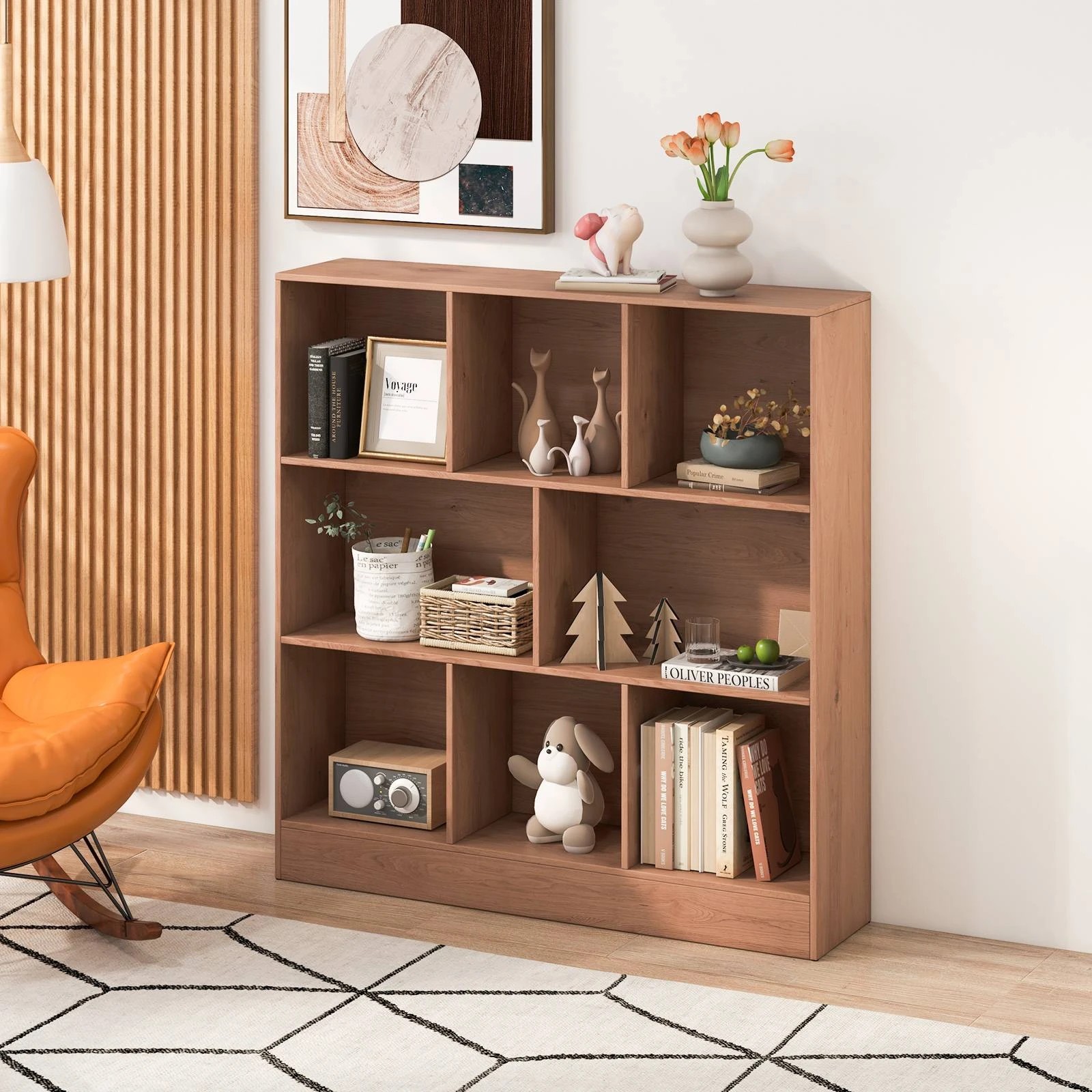 3 Costway 3-Tier Storage Bookshelf Open Display Shelf Book Cabinet Cubes Organizer - Natural, 3 of 4