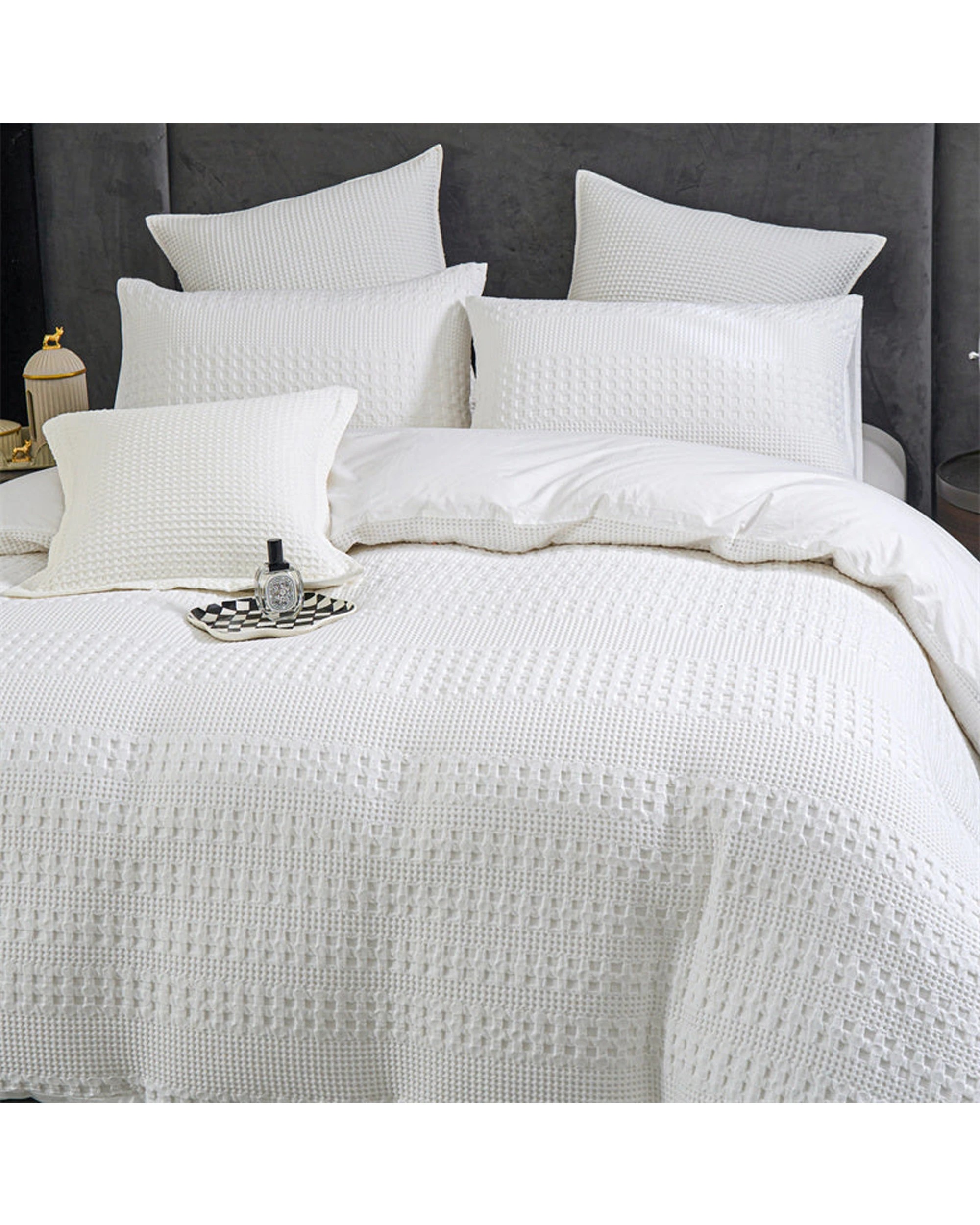2 Cotton More 100% Cotton Striped Large Waffle Quilt Cover Set Queen - White, 2 of 7