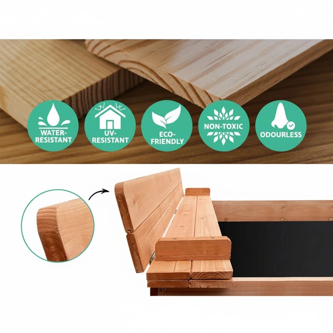 6 Keezi Kids Sandpit 90cm Durable Space Saving Modern Decor Easy Assembly Sturdy Versatile Easy Clean Outdoor Play - Brown, 6 of 6