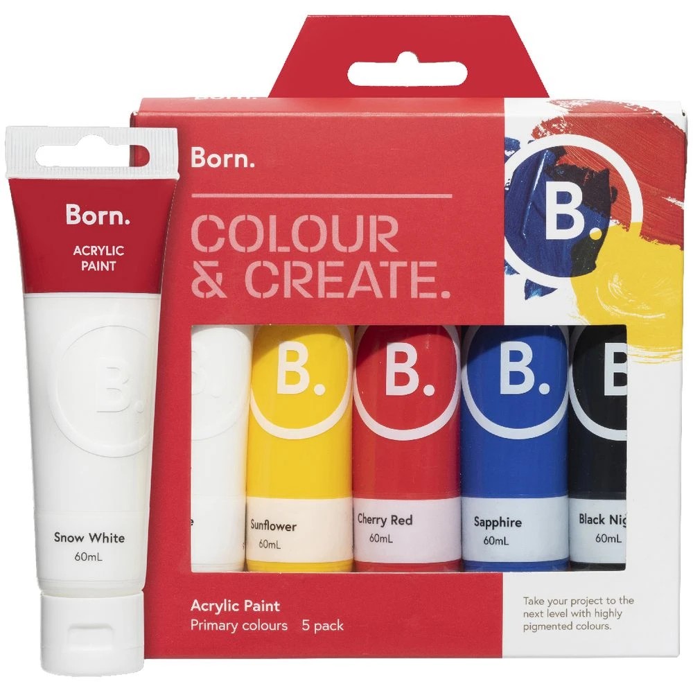 2 Born Acrylic Paints 60mL Primary Colours 5 Pack, 2 of 6