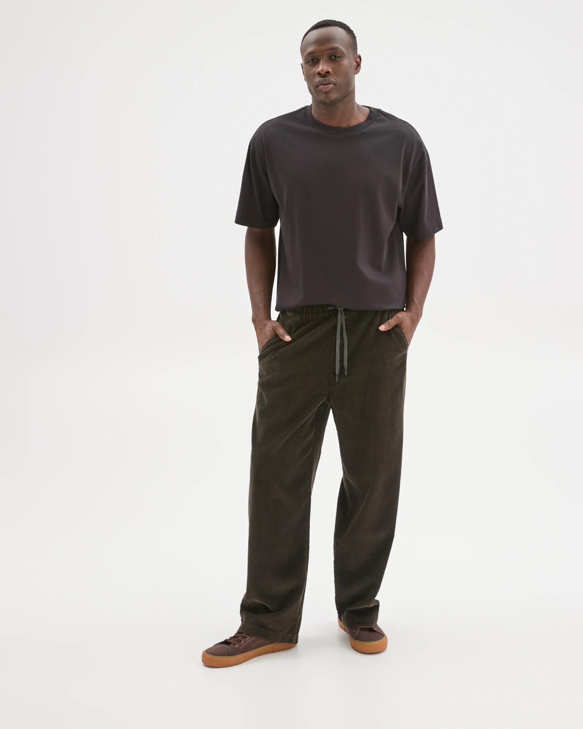 3 Commons Australian Cotton Elastic Waist Loose Fit Corduroy Pants BLACK, 3 of 6