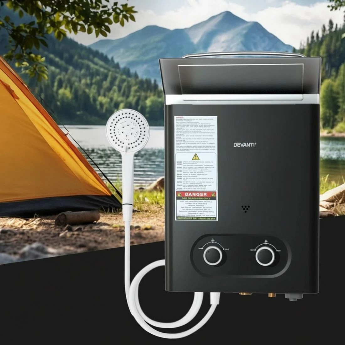 4 Devanti Portable Gas Water Heater LPG-powe System  With - Black, 4 of 7
