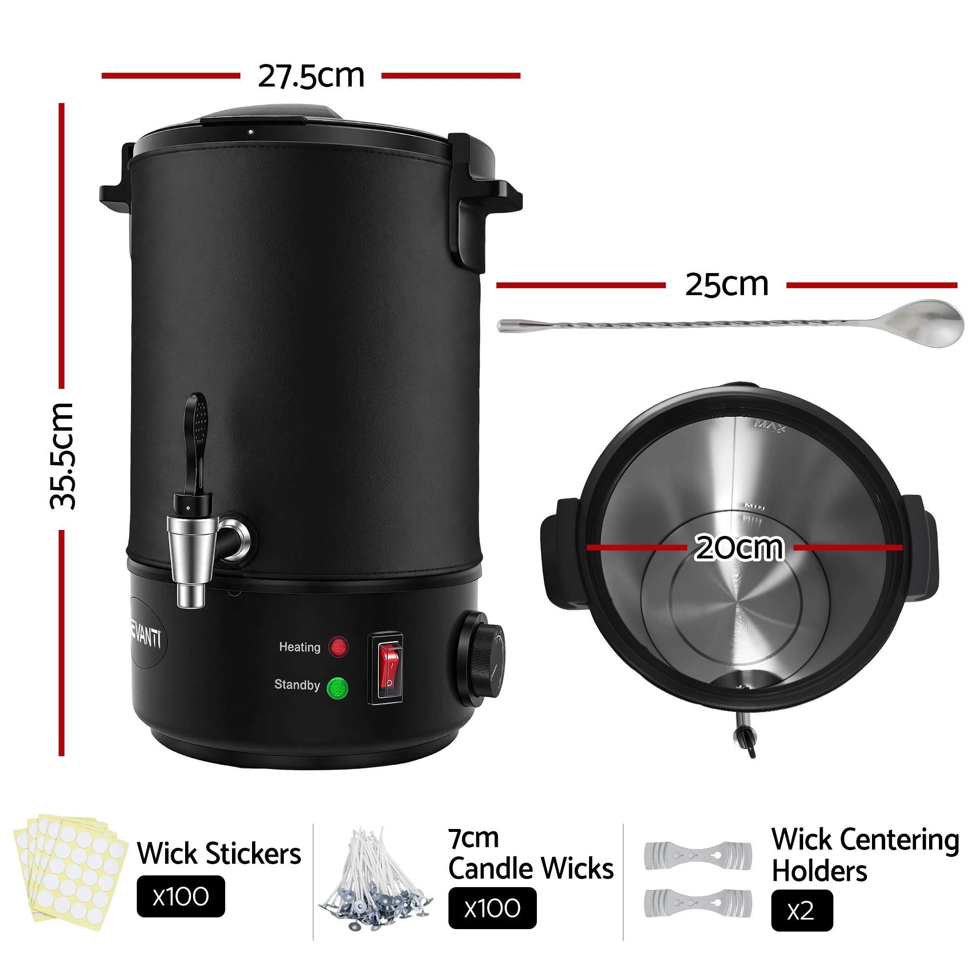 2 Devanti 6L Wax Melter Candle 1520W Making Melting Pot Furnace Pour Spout - Black, 2 of 9