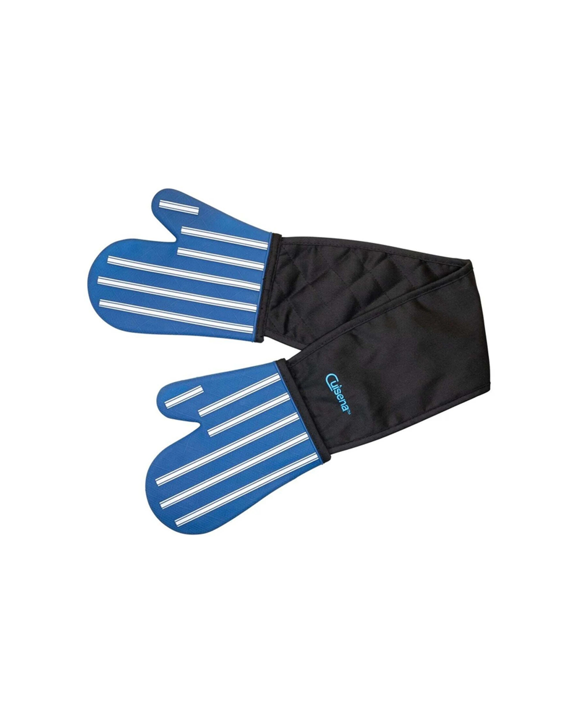 1 Cuisena Double Oven Glove Silicone Fabric Heat Resistant 220C Non Slip - Blue, 1 of 5