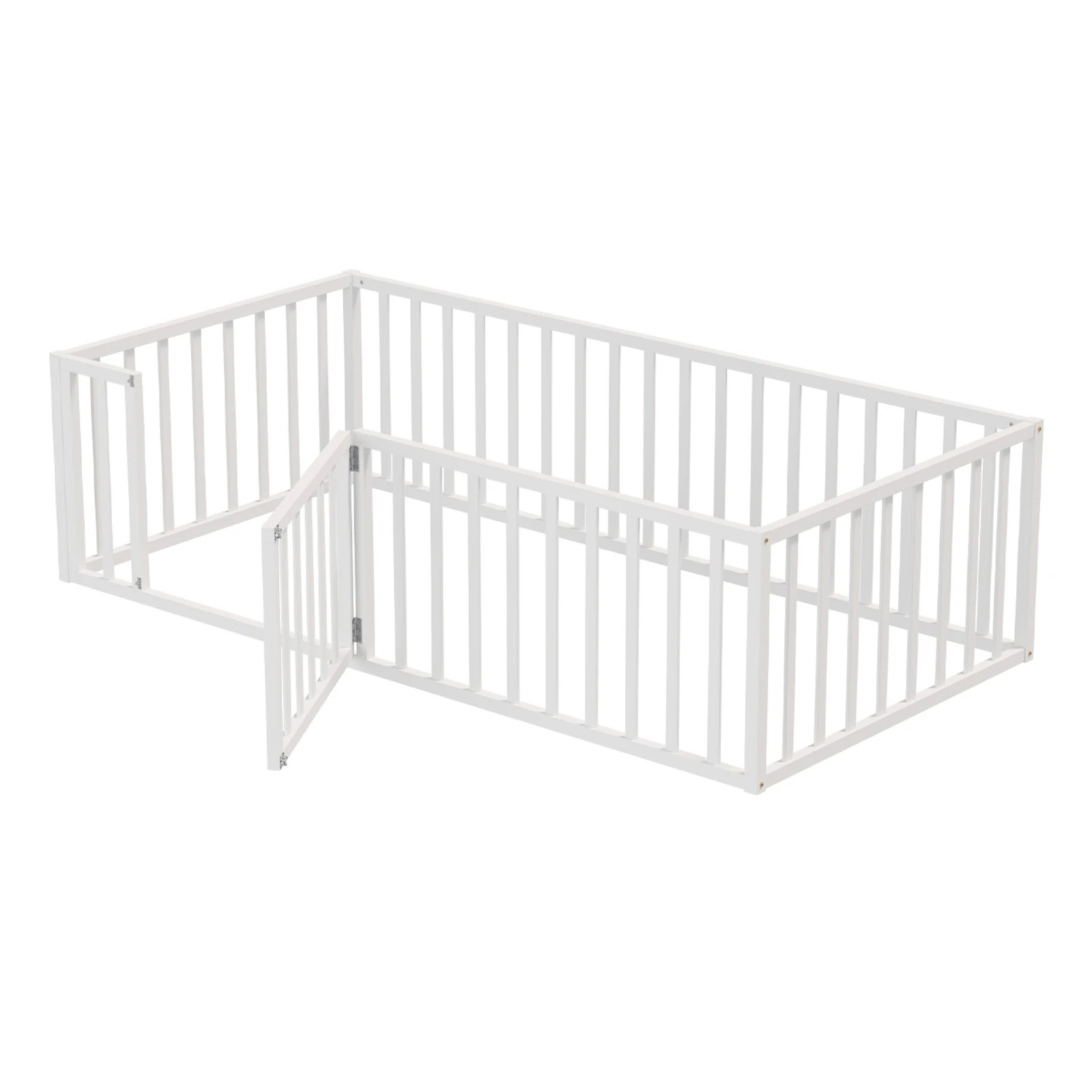 1 Oikiture 2-in-1 Kids Bed Play Centre Wooden Fence Gate Single - White, 1 of 8