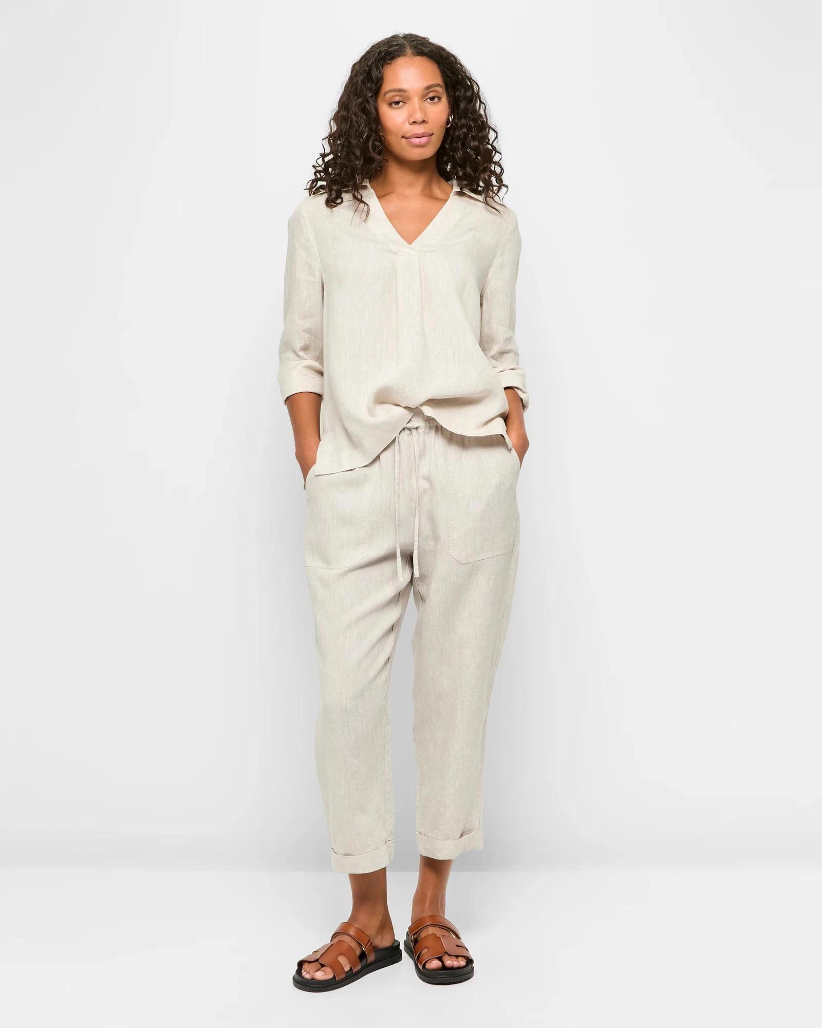 2 Target Woman European Linen 3/4 Sleeve Popover Shirt FLAX, 2 of 5