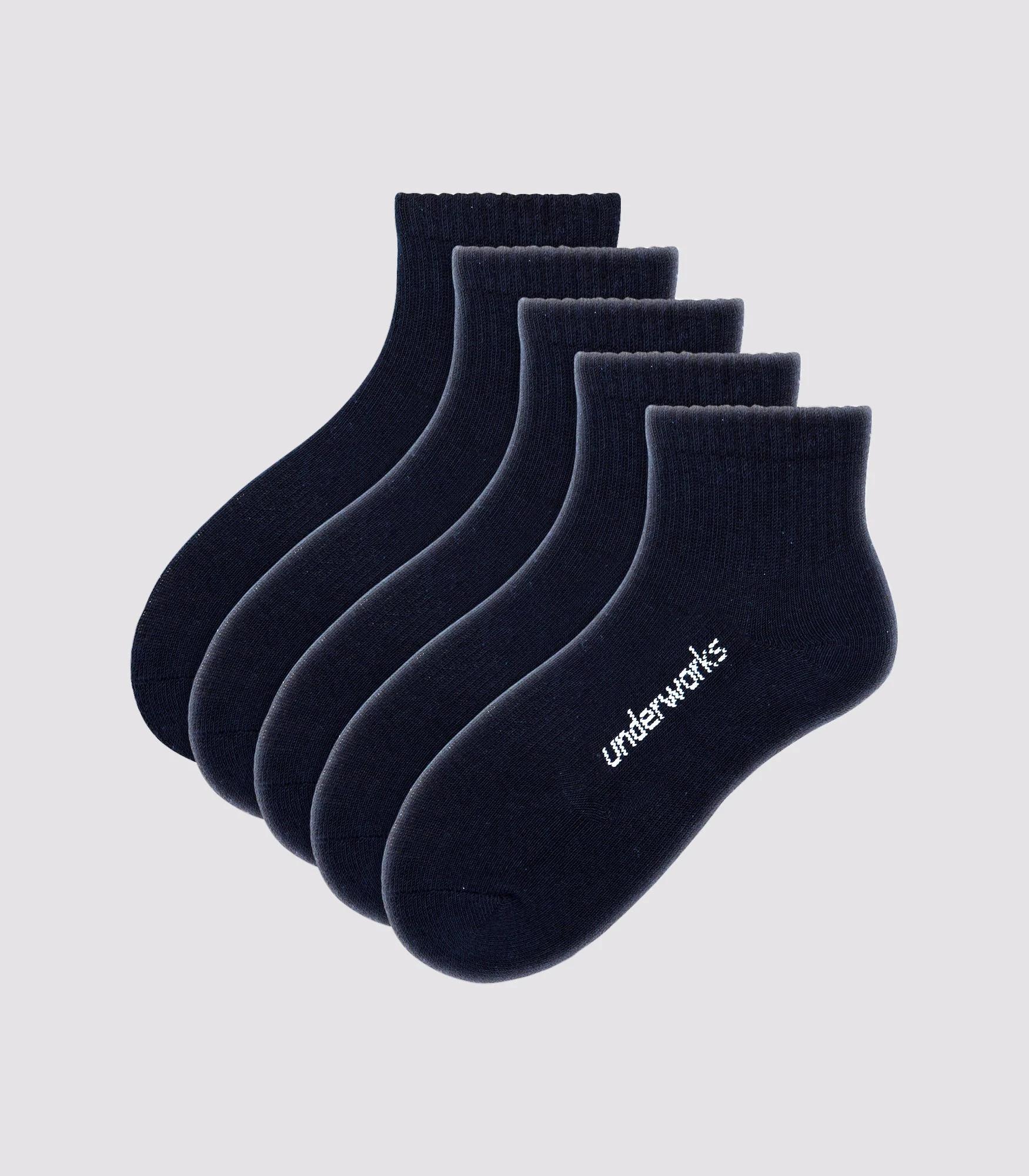 1 Kids Cushioned Sport Quarter Crew Socks 5 Pack - Underworks NAVY BLUE, 1 of 2