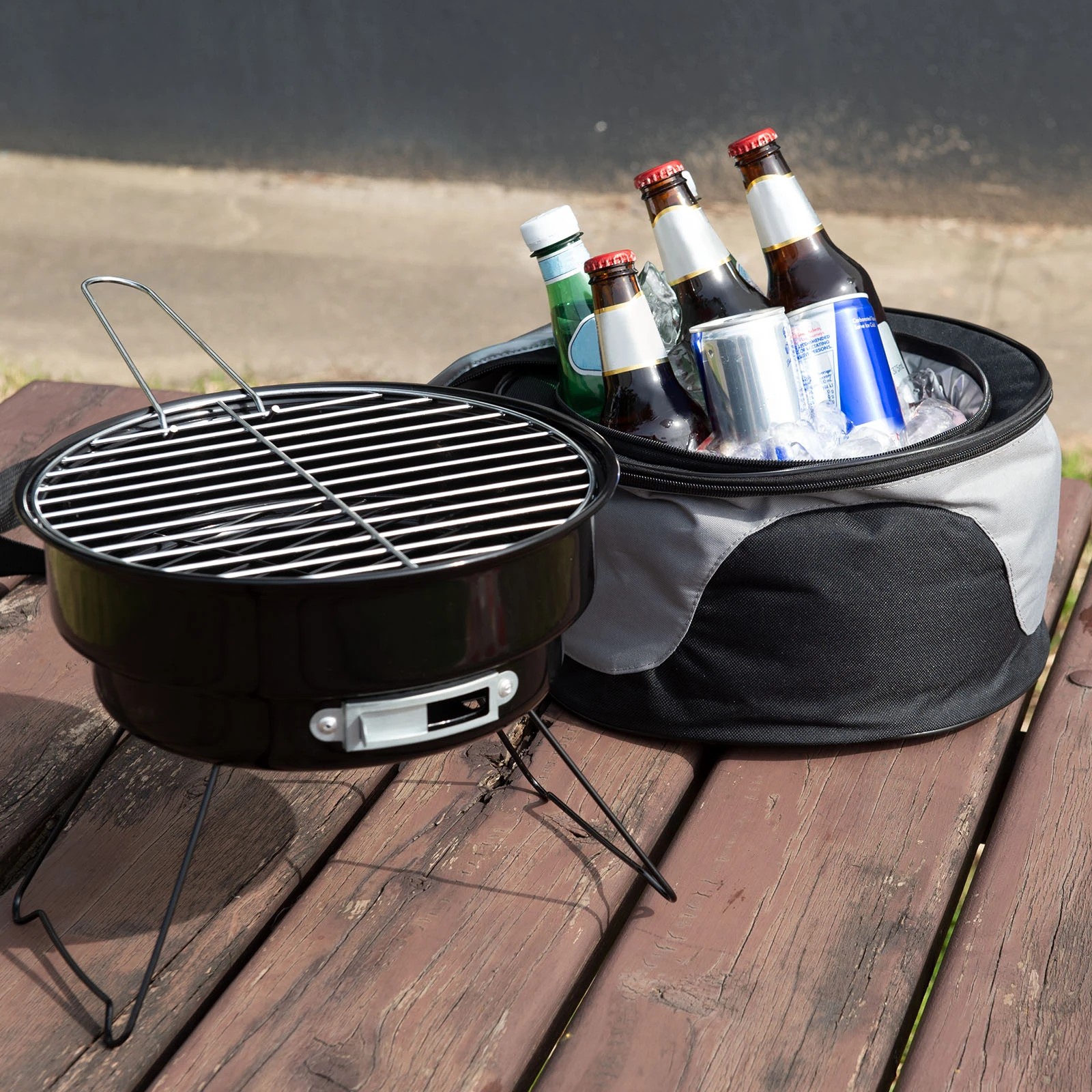 1 Havana Outdoors 2-IN-1 BBQ Grill Cooler Combo Set Outdoor Camping Picnic - Black - Black, 1 of 10