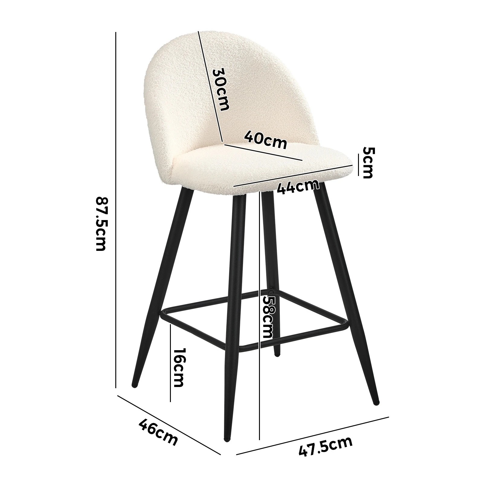 9 Oikiture 2x Bar Stools Kitchen Dining Chairs Counter Stool Boucle Padded
 - White, 9 of 9