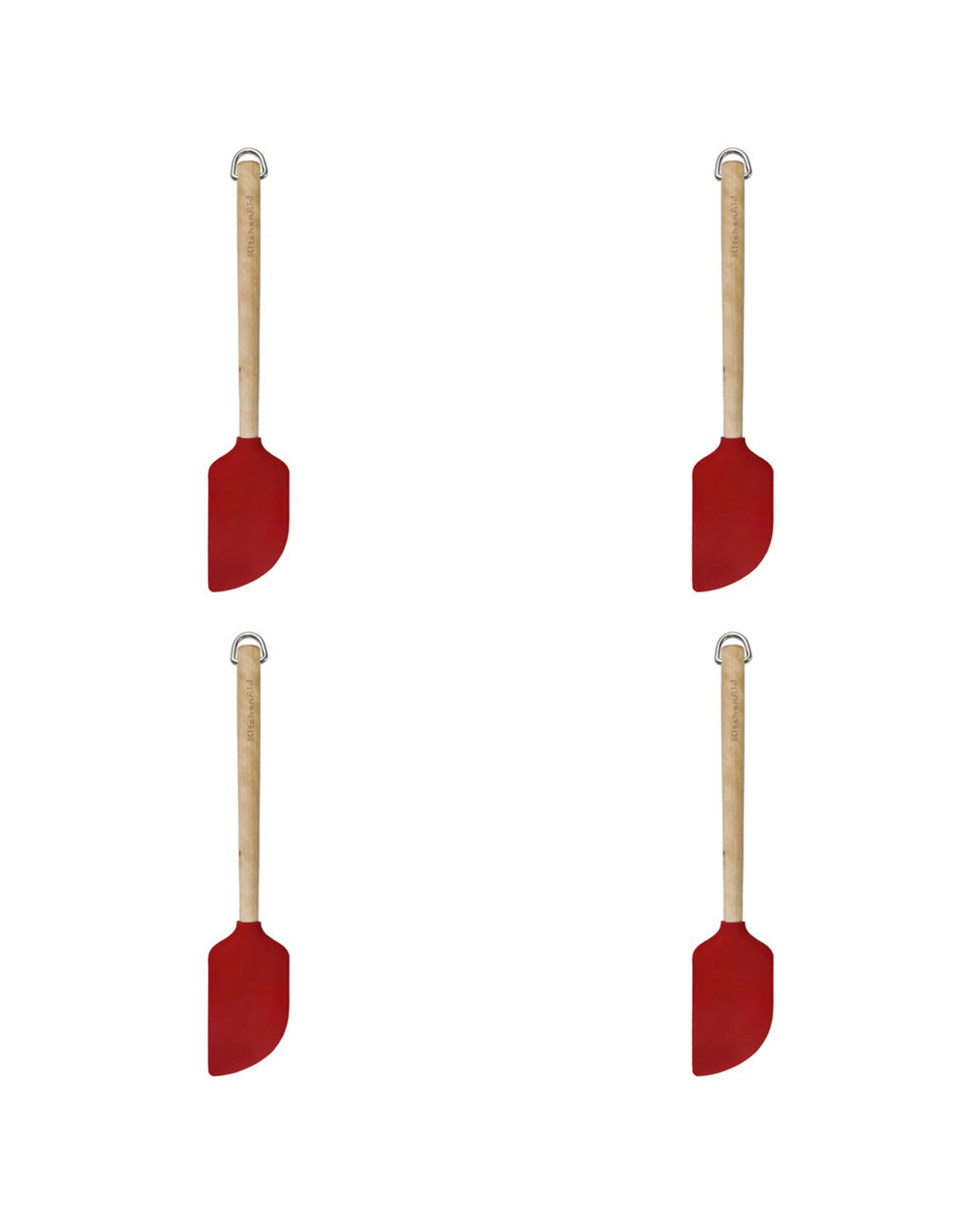 1 KitchenAid Birchwood Handle Scraper Spatula 4PK Silicone Head Kitchen Utensil - Red, 1 of 6