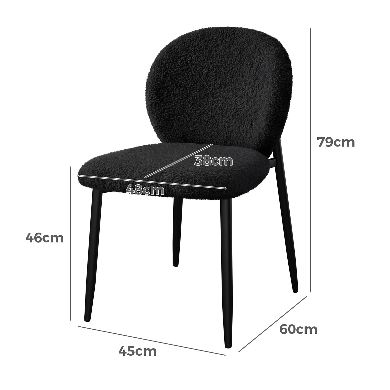 10 Alfordson 4x Dining Chairs Cafe Kitchen Lounge Curved Wooden Back Sherpa - Black, 10 of 10