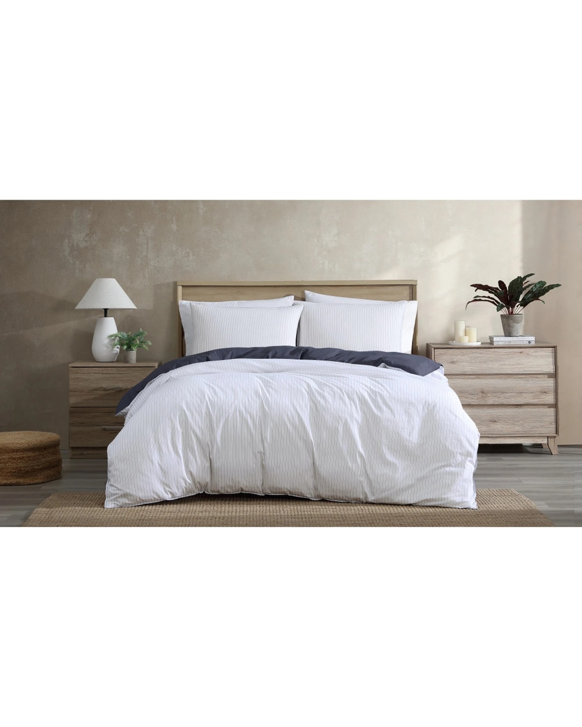 1 Ardor Kahn Stripe Reversible Cotton Quilt Cover Set Single Bed Indigo - White, 1 of 2