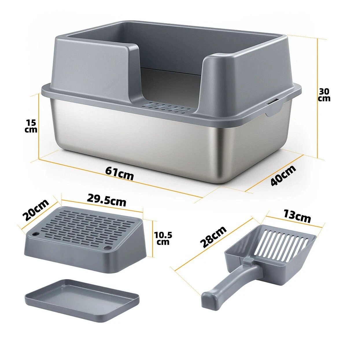 2 Pet Scene Cat Kitty Litter Box Stainless Steel Potty Pan Toilet, 2 of 6