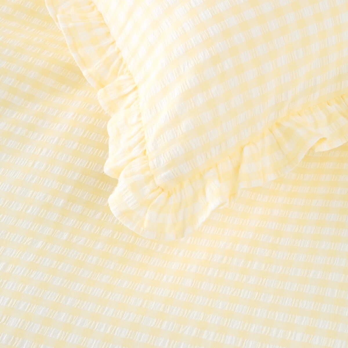 3 Gingham Ruffle Cotton Quilt Cover Set - King Bed, Butter, 3 of 6