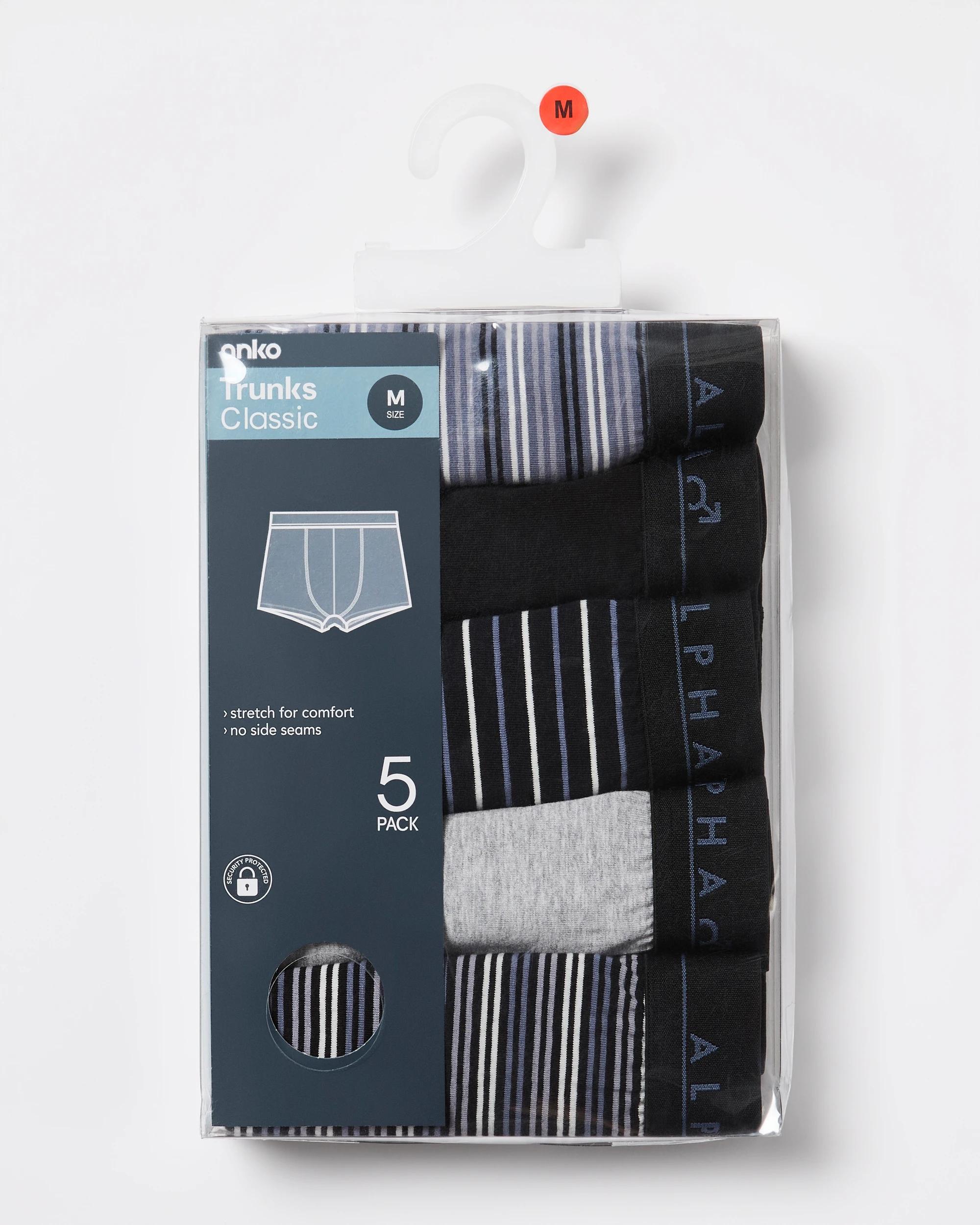 2 5 Pack Stripe and Plain Trunks Black Blue Grey Multi, 2 of 10