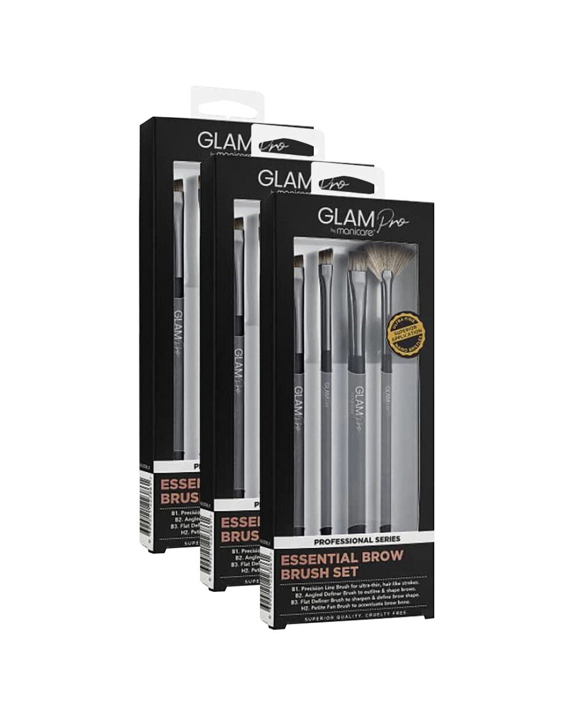 1 Glam Pro By Manicare Essential Brow Brush Set 3PK Professional Series - Black, 1 of 1
