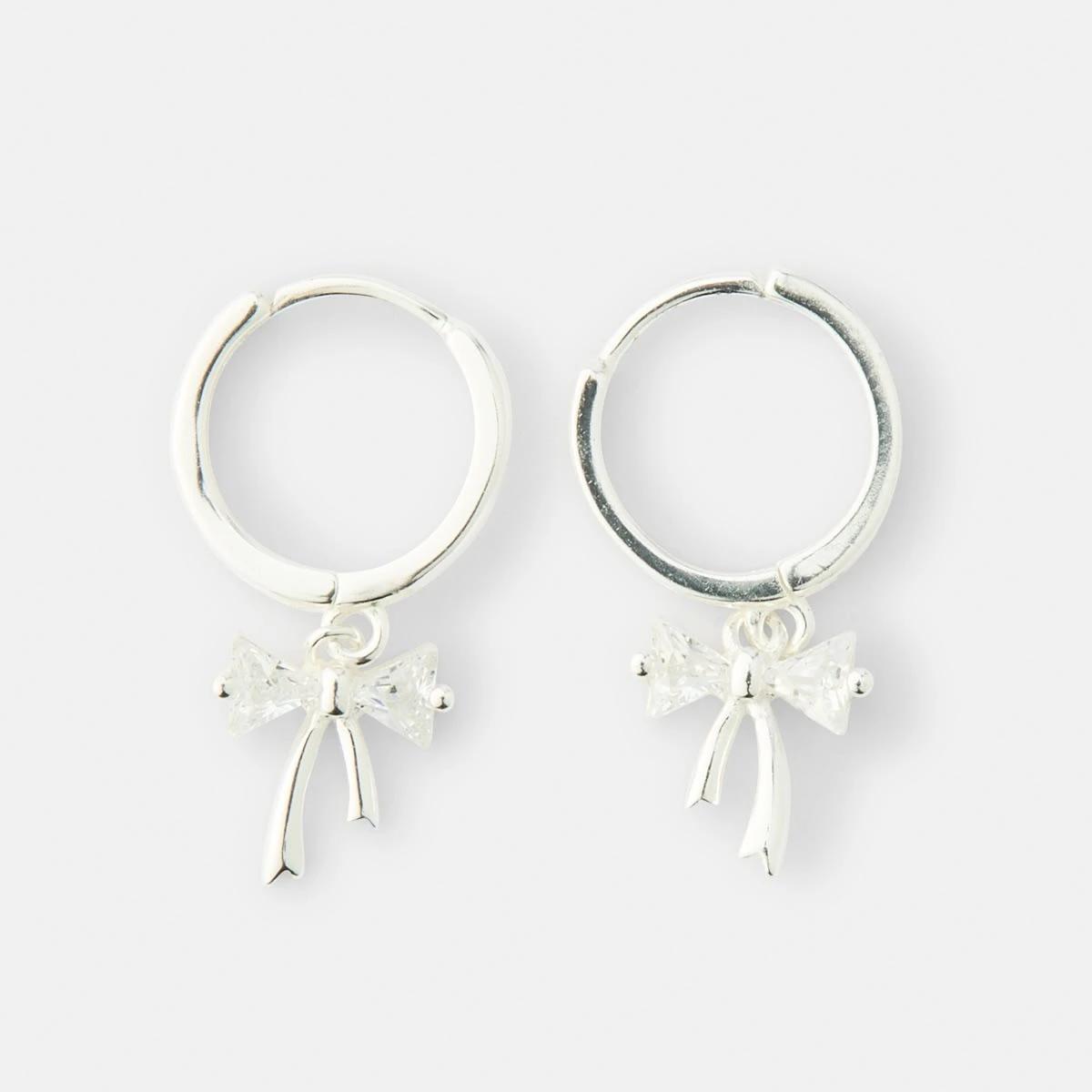 1 Cubic Zirconia Sterling Silver 925 Bow Hoop Earrings Silver, 1 of 5