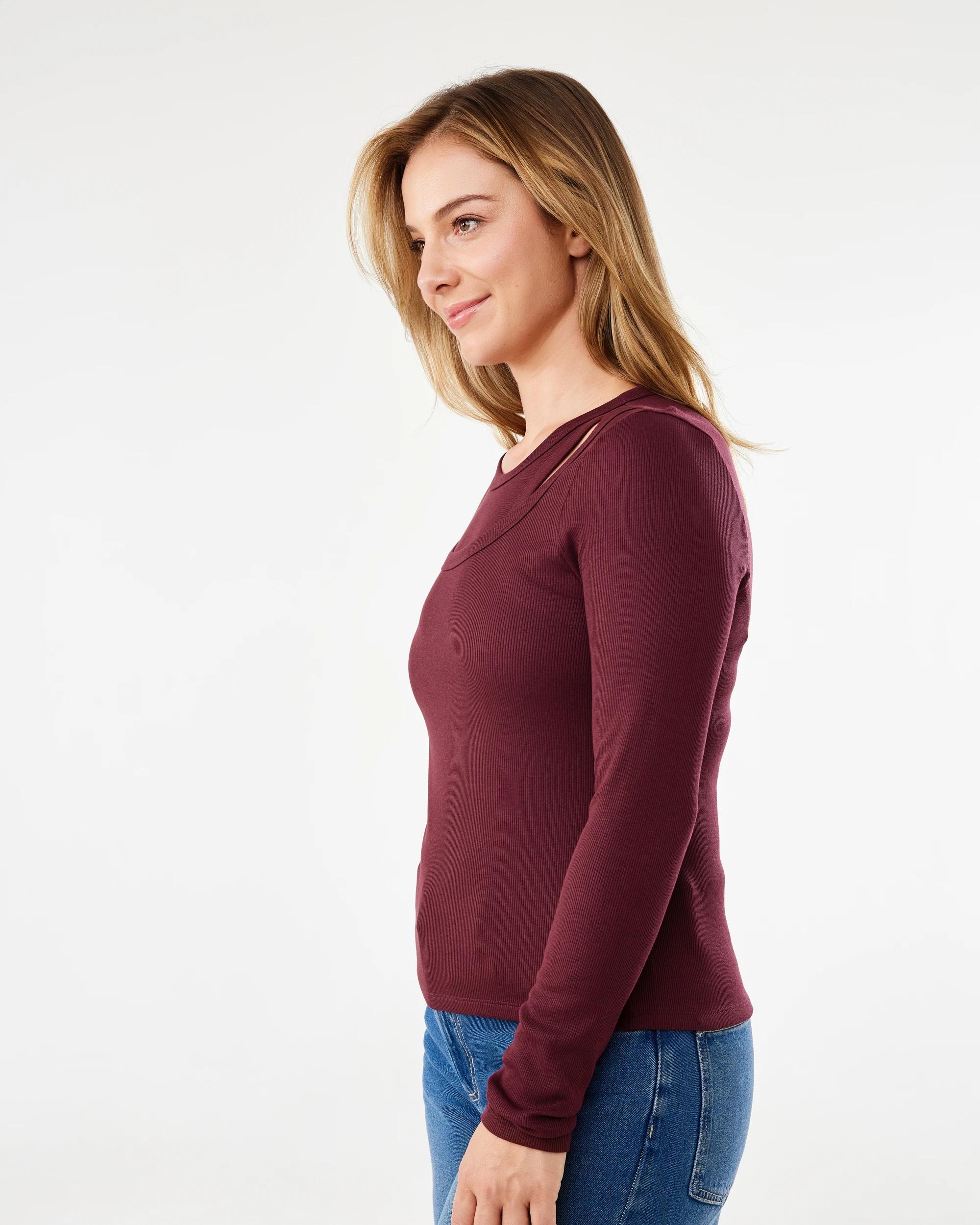 2 Long Sleeve Rib Double Layer Top Red Royale, 2 of 6