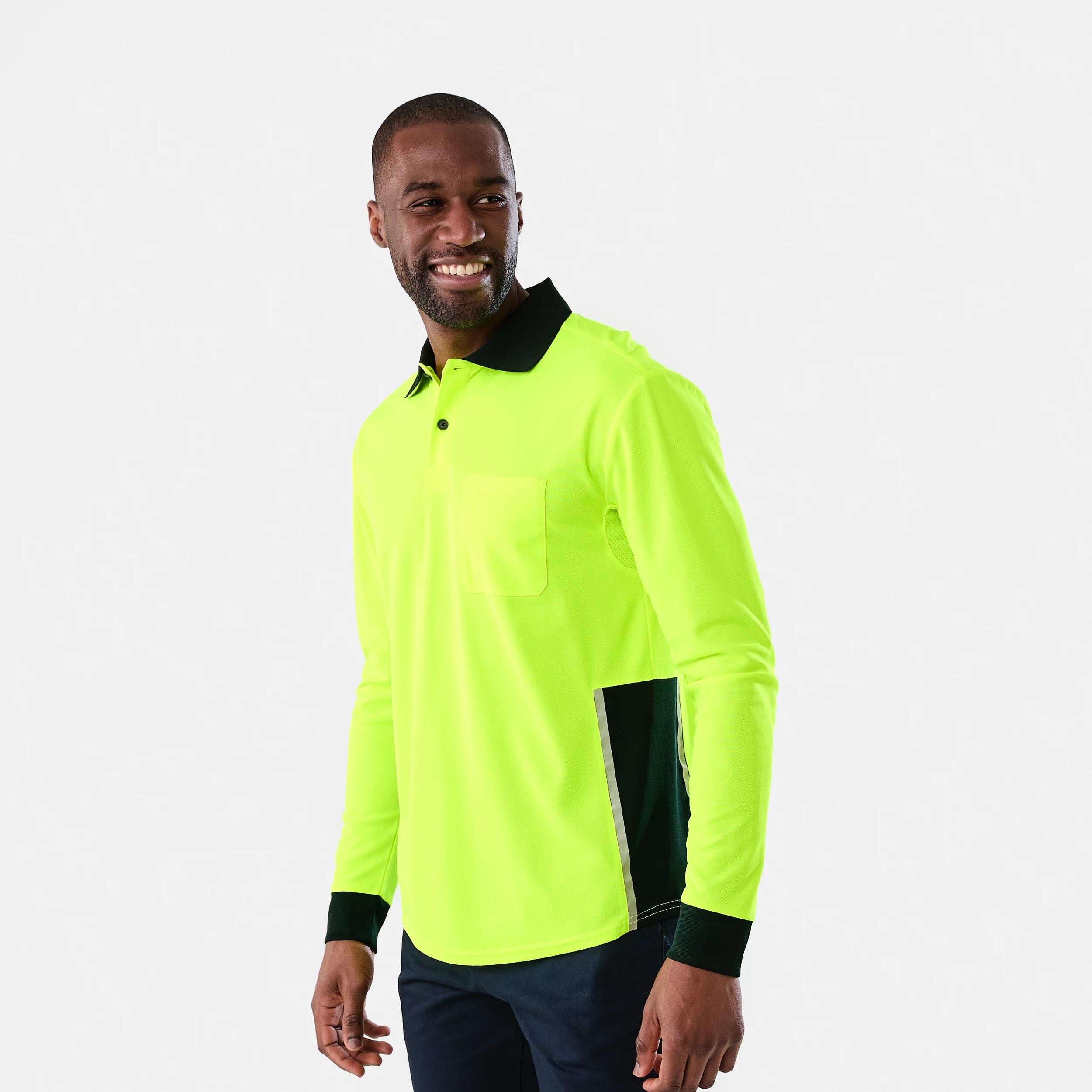 2 Workwear Long Sleeve Hi-Visibility Cool Polo Shirt FLURO YELLOW, 2 of 8