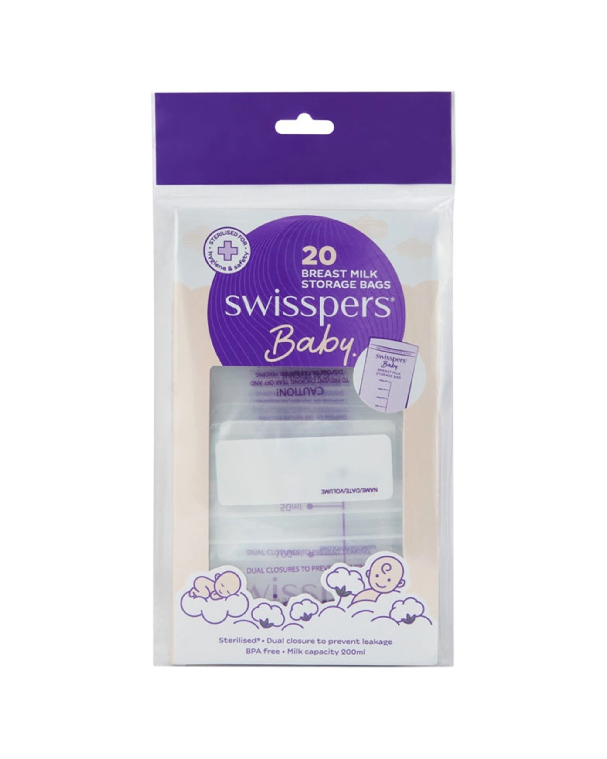 1 Swisspers Breast Milk Storage Bags - 20 Pack - Clear, 1 of 4