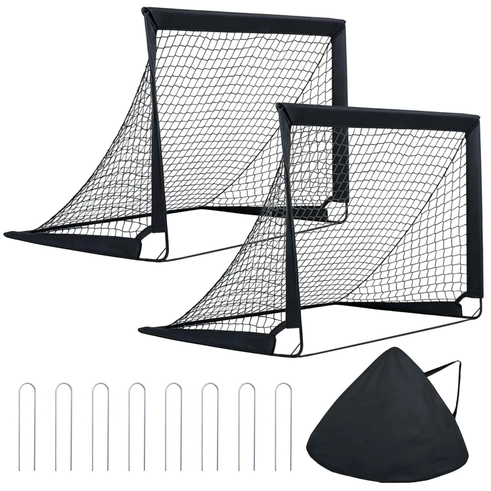 1 Costway 2x Portable Football Goals 120x92cm Pop Up Football Net Post w/Carry Bag, 1 of 7