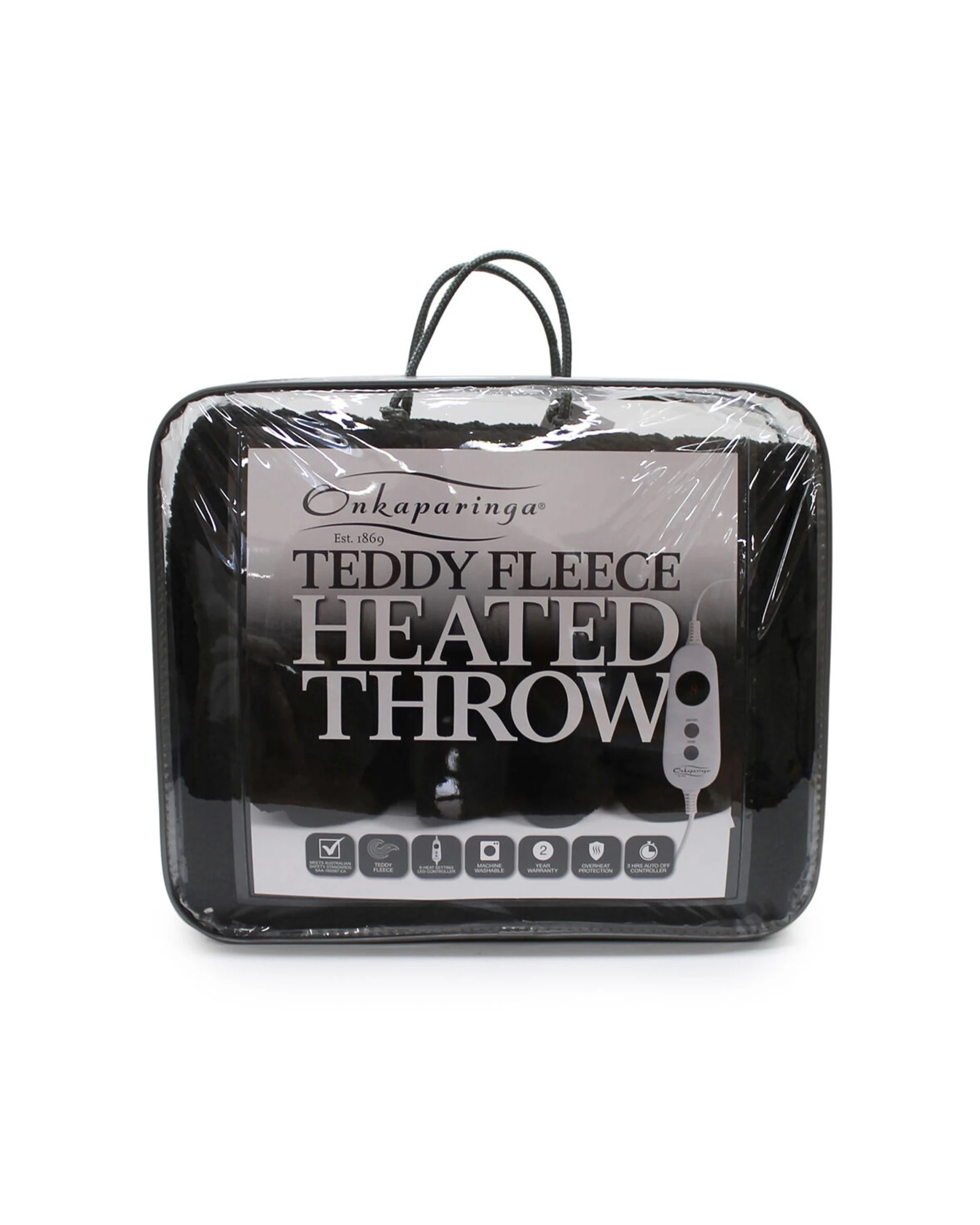 1 Onkaparinga Teddy Fleece Heated Throw/Electric Blanket w/LED Heat Control - Charcoal, 1 of 1