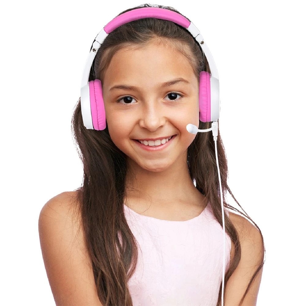 8 BONELK My-Style Kids Wired Headphones w Boom Mic White/Pink, 8 of 8