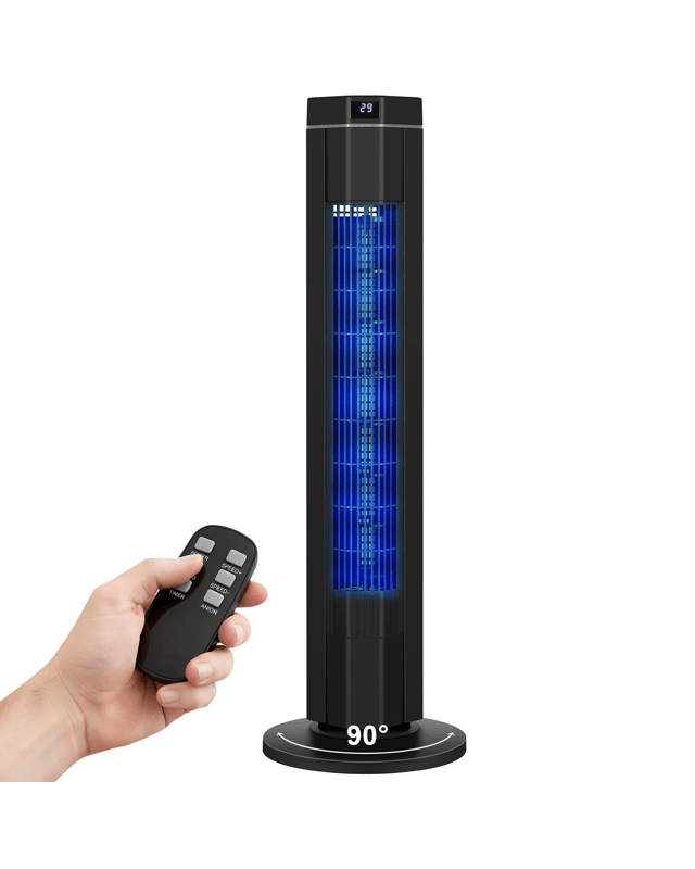 ADVWIN Electric Tower Fan, Pedestal Fan with 90° Air Coverage, Auto Oscillating, Remote, 3-Speeds, 8H T