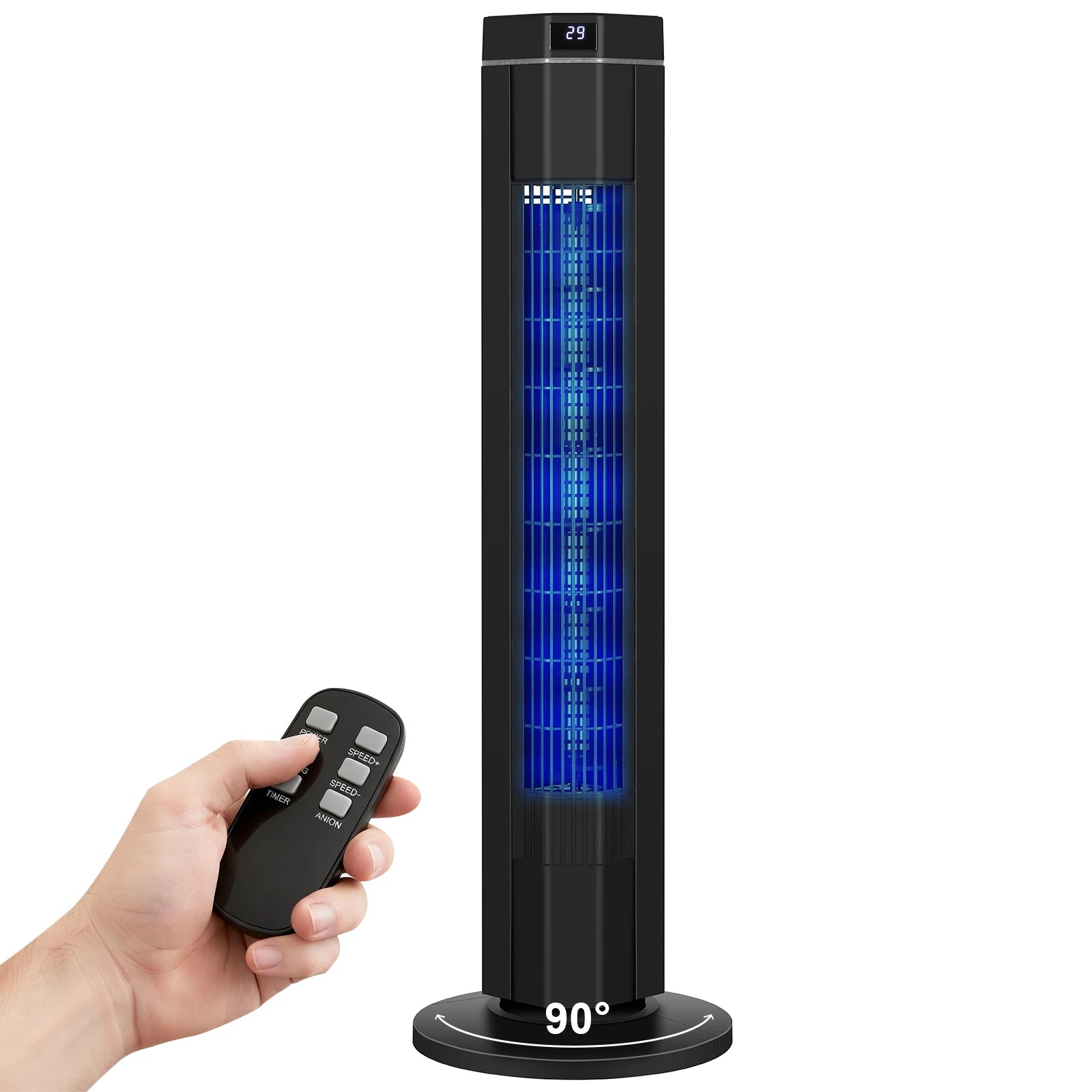 1 ADVWIN Electric Tower Fan, Pedestal Fan with 90° Air Coverage, Auto Oscillating, Remote, 3-Speeds, 8H Timer, 1 of 6