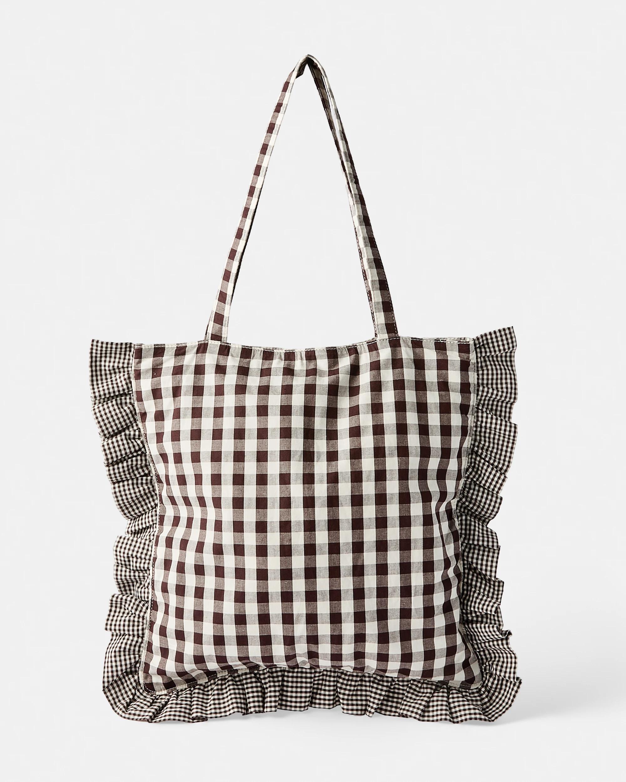 1 Fabric Ruffle Tote Bag Melt Brown, 1 of 5