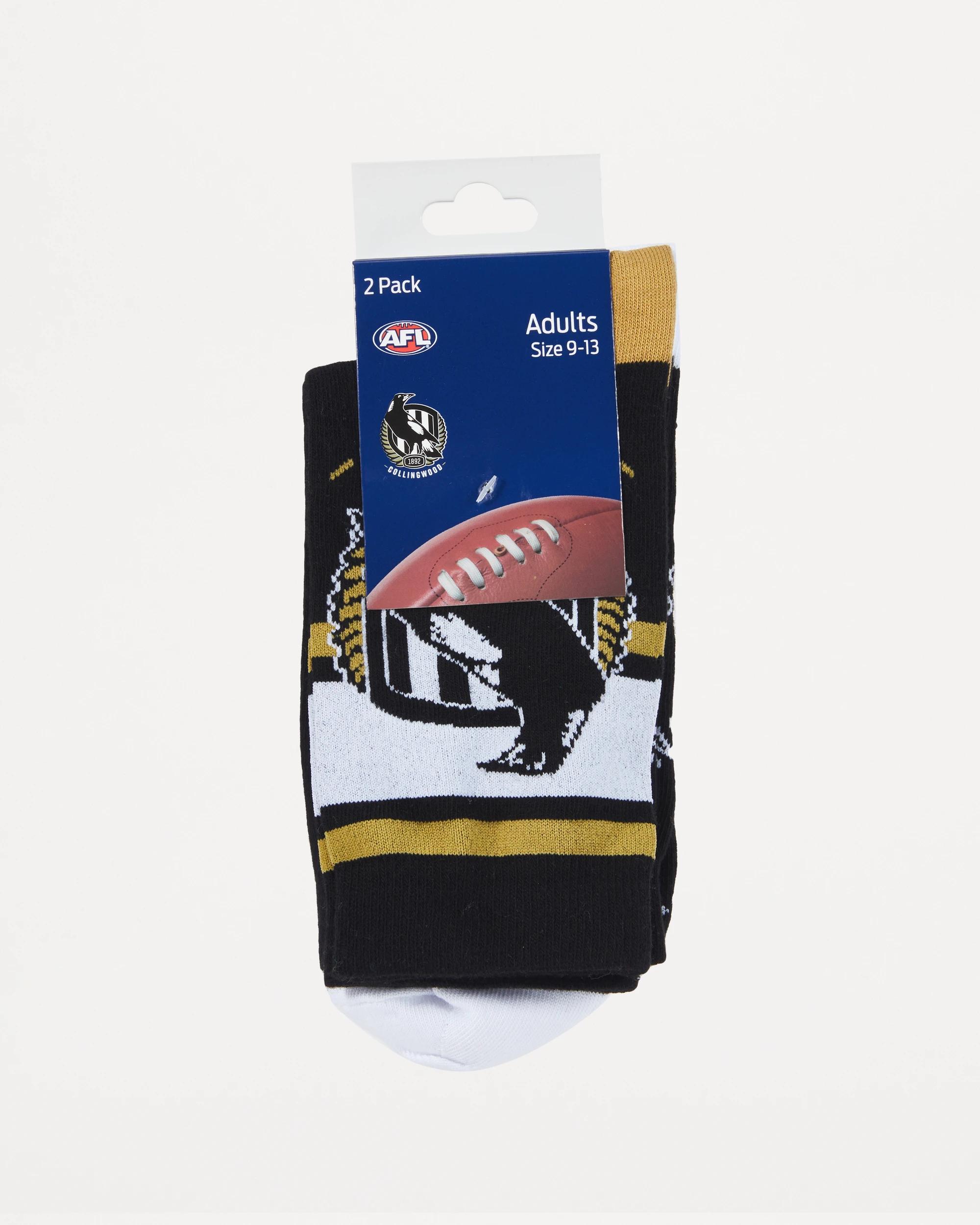 3 2 Pack Official AFL Adult Sock Set BLACK COLLINGWOOD, 3 of 3