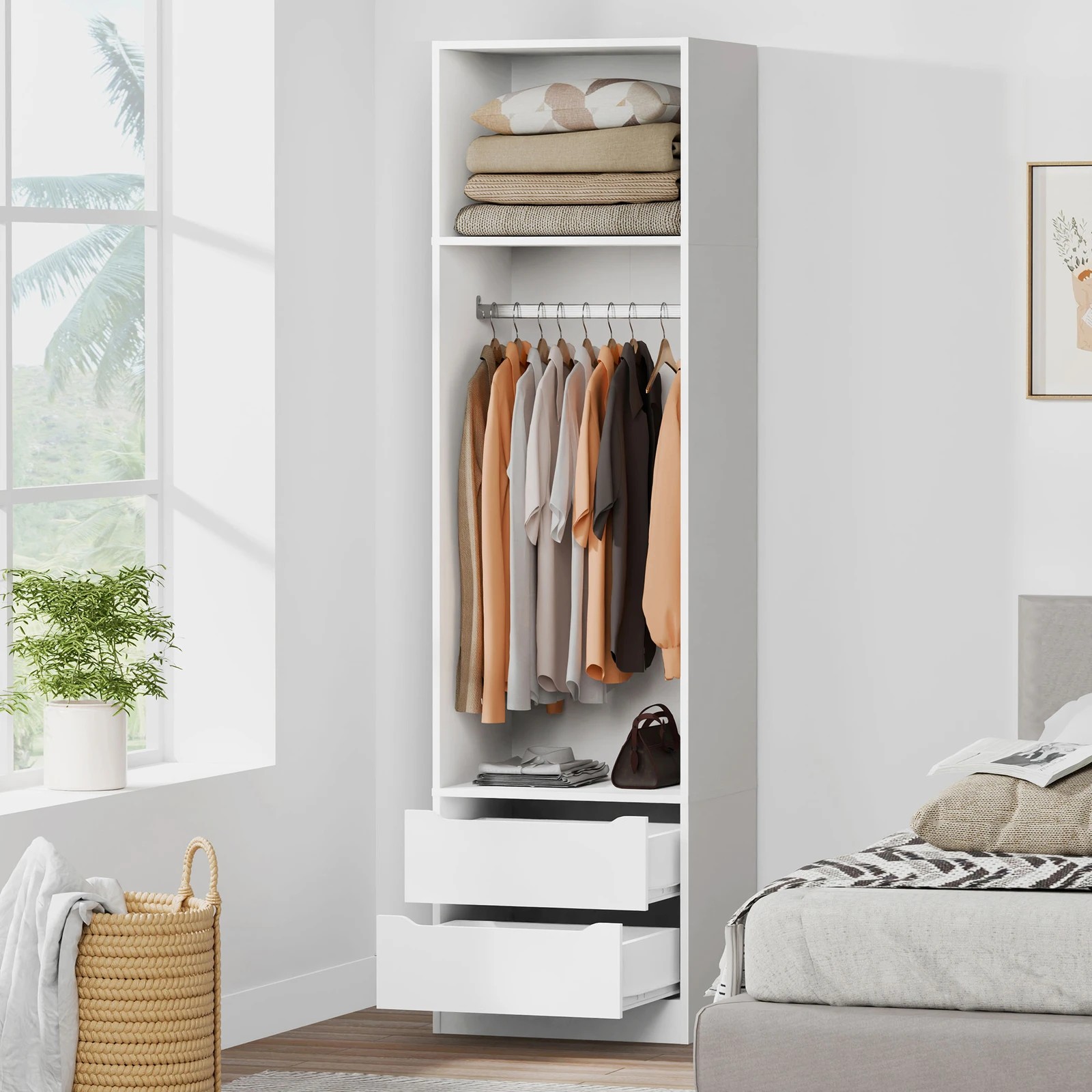 3 Alfordson Wardrobe C2 Drawers lothes Storage Cabinet Hanging Rod - White, 3 of 10