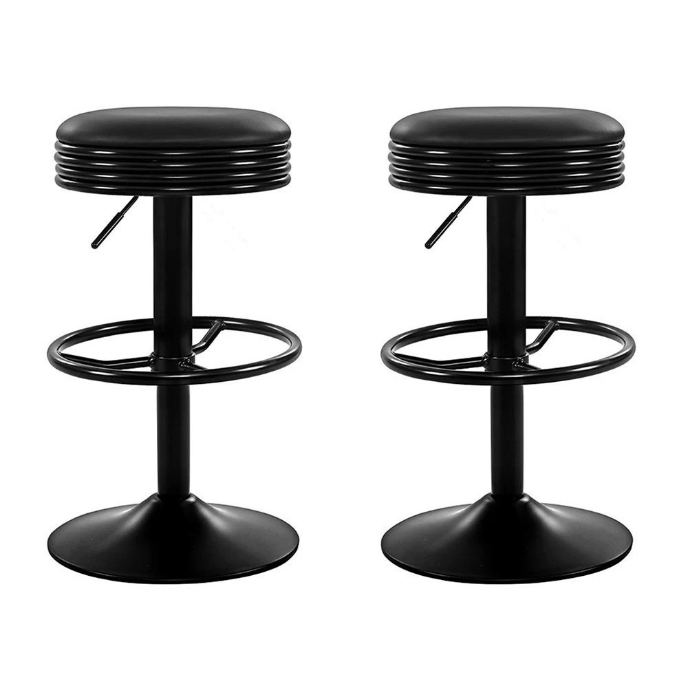1 Artiss 2x Bar Stools Leather Padded Gas Lift - Black, 1 of 6