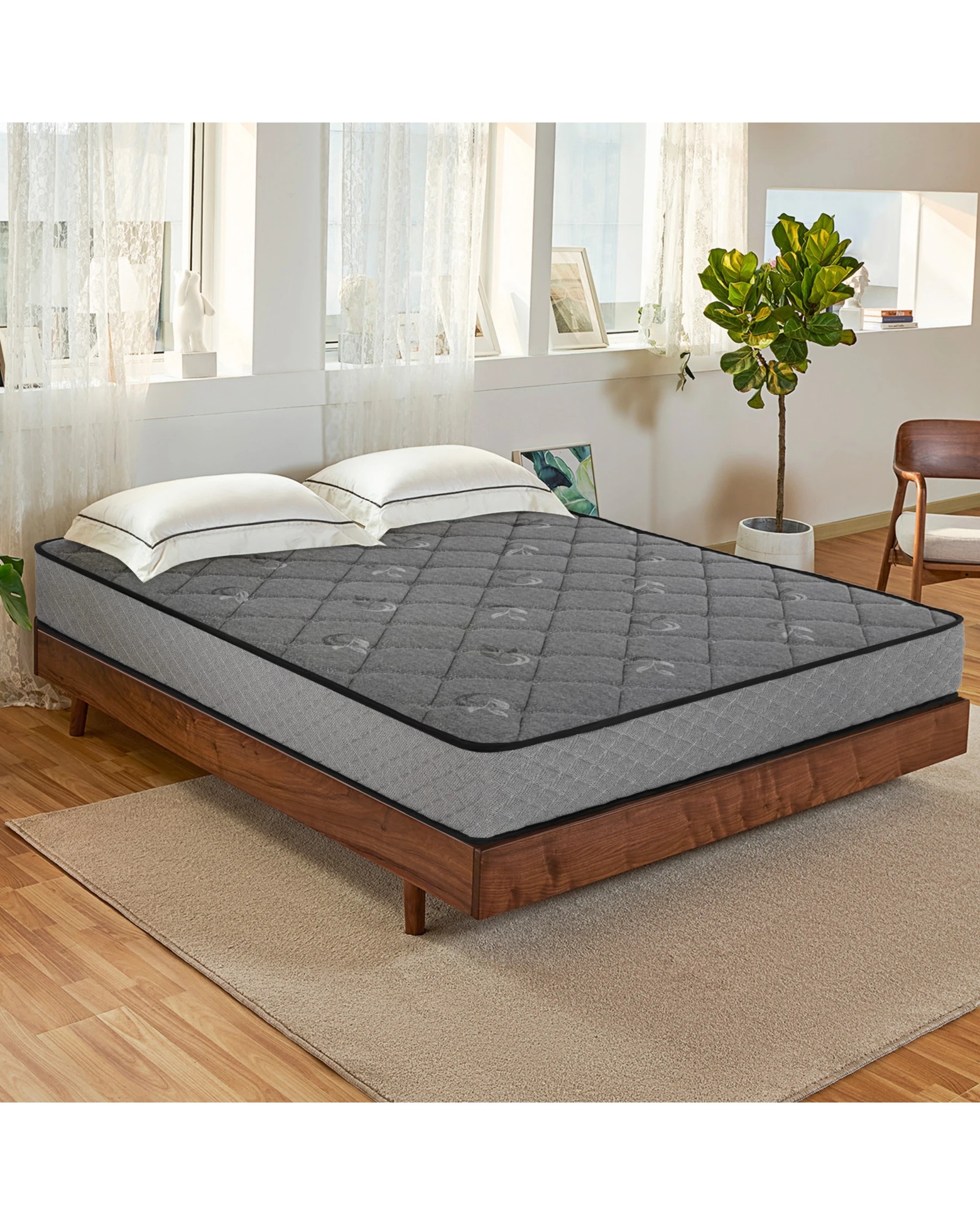 2 Advwin Double Size Mattress Pocket Springs Memory Foam Bed - Grey, 2 of 7
