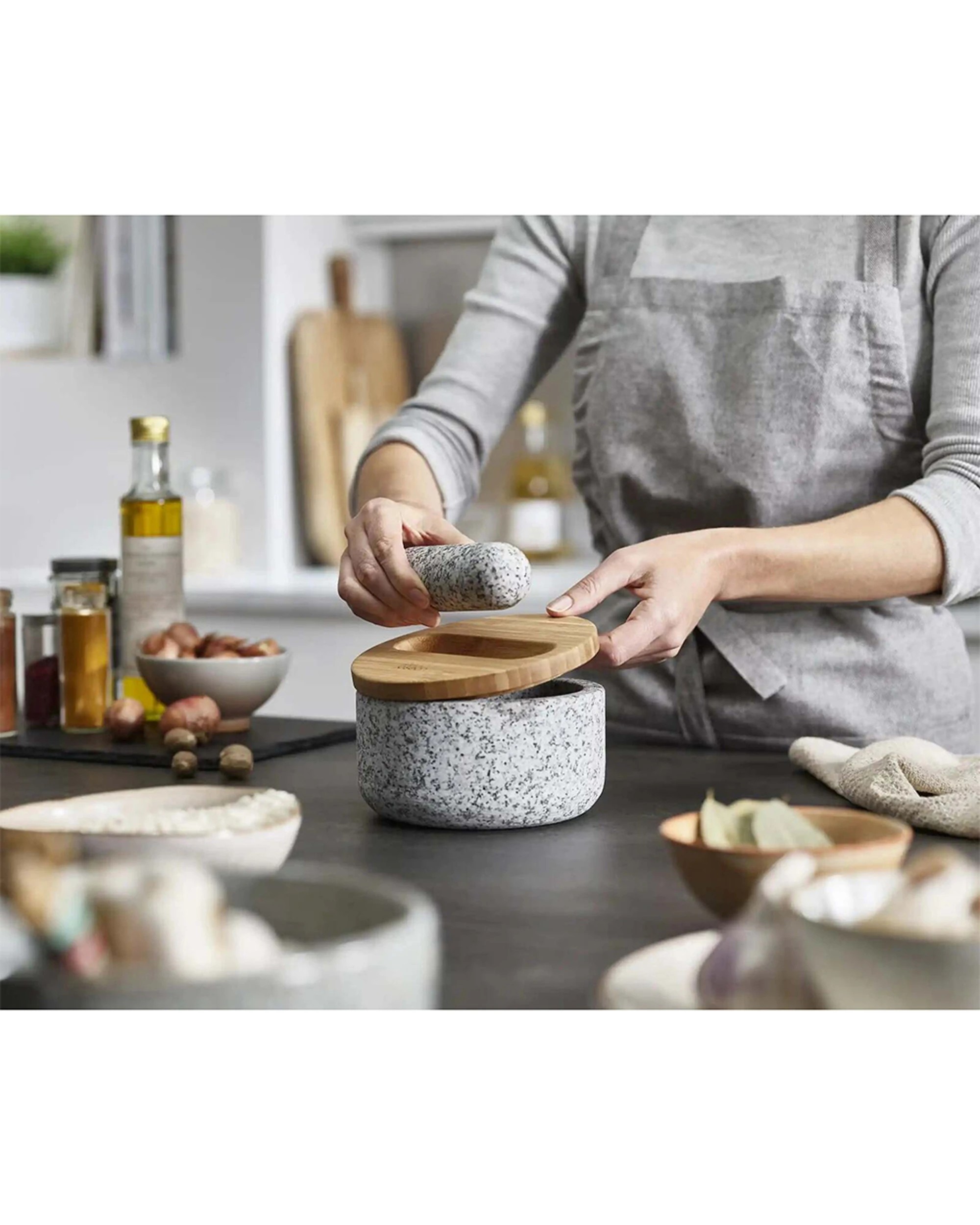 3 Joseph Joseph Dash Pestle & Mortar With Bamboo Cover Lid Kitchen Tool - Natural, 3 of 4