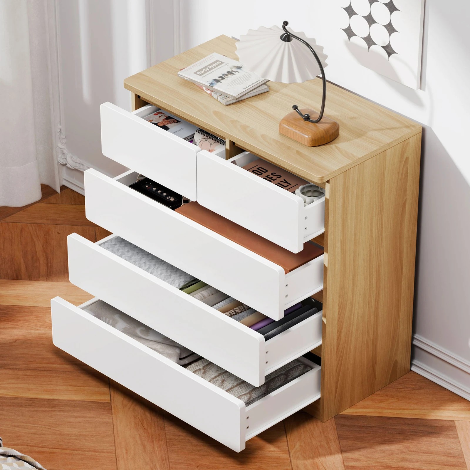 2 Alfordson 5 Chest of Drawers Minimalist Storage Cabinet Dresser - Oak, 2 of 10