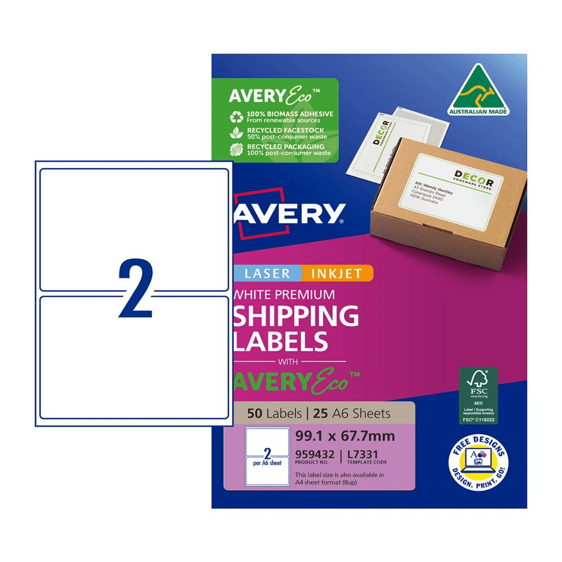 1 Avery Premium White Shipping Labels AveryEco A6 2UP 25 Sheets, 1 of 6