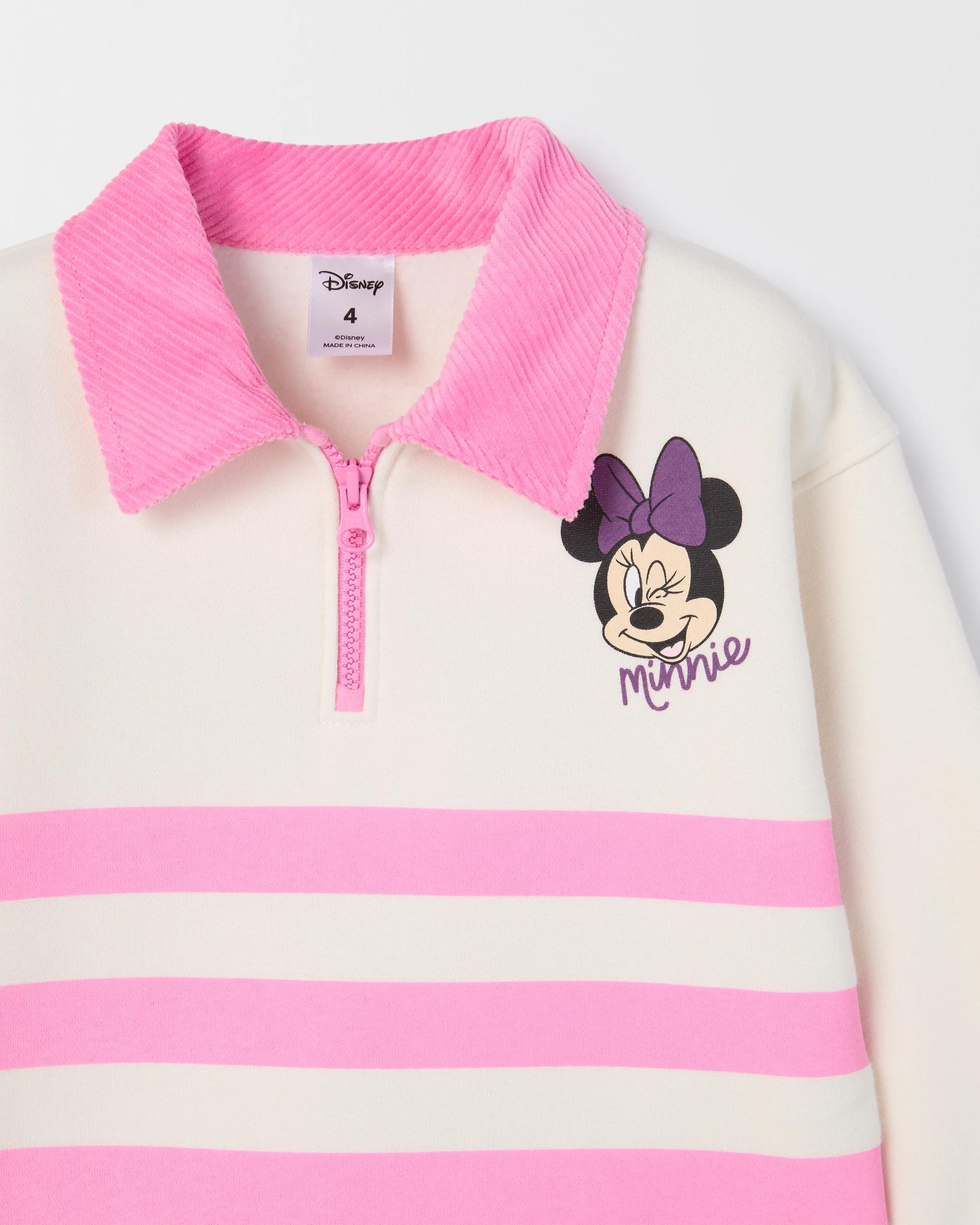 6 Disney Minnie Mouse Australian Cotton Fleece 1/4 Zip Corduroy Collar Jumper PINK/OAT MARLE, 6 of 6